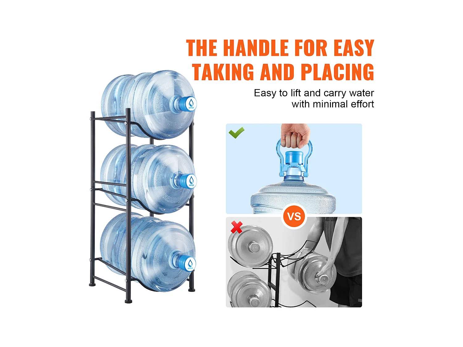 Support pour Carafe à Eau à 3 Niveaux SucceBuy, Support en Rangée Simple pour 3 Bouteilles, Noir