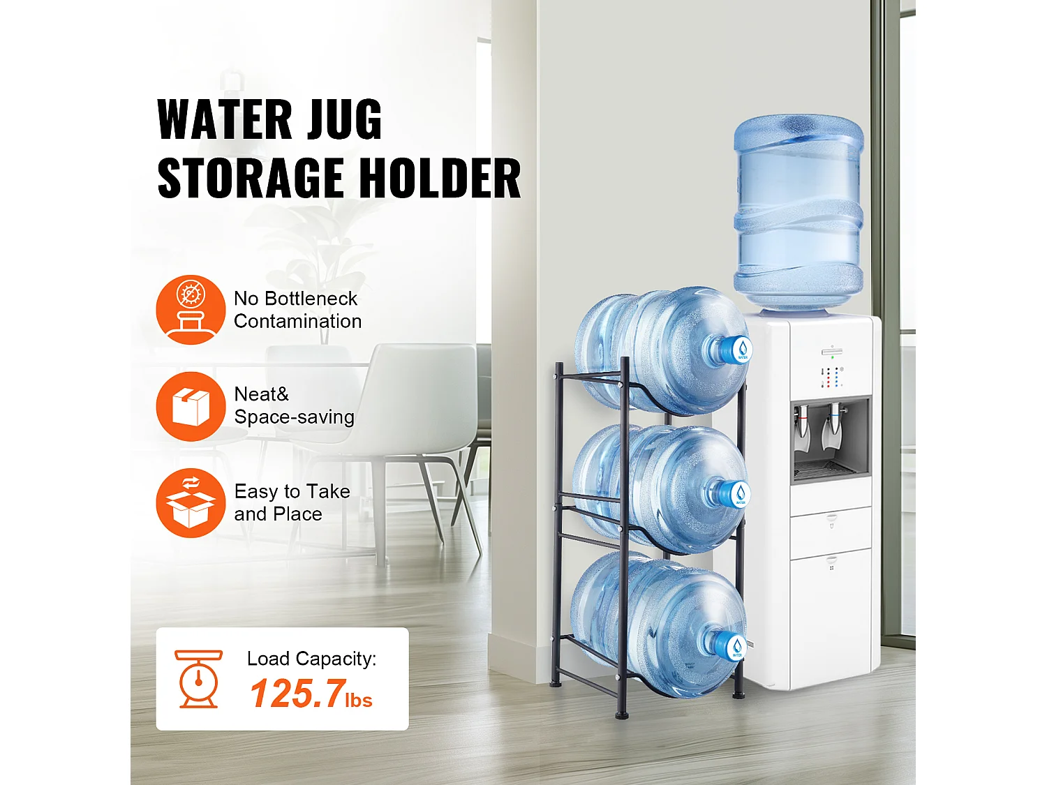 Support pour Carafe à Eau à 3 Niveaux SucceBuy, Support en Rangée Simple pour 3 Bouteilles, Noir