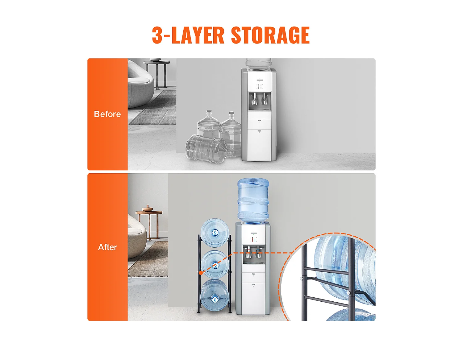 Support pour Carafe à Eau à 3 Niveaux SucceBuy, Support en Rangée Simple pour 3 Bouteilles, Noir