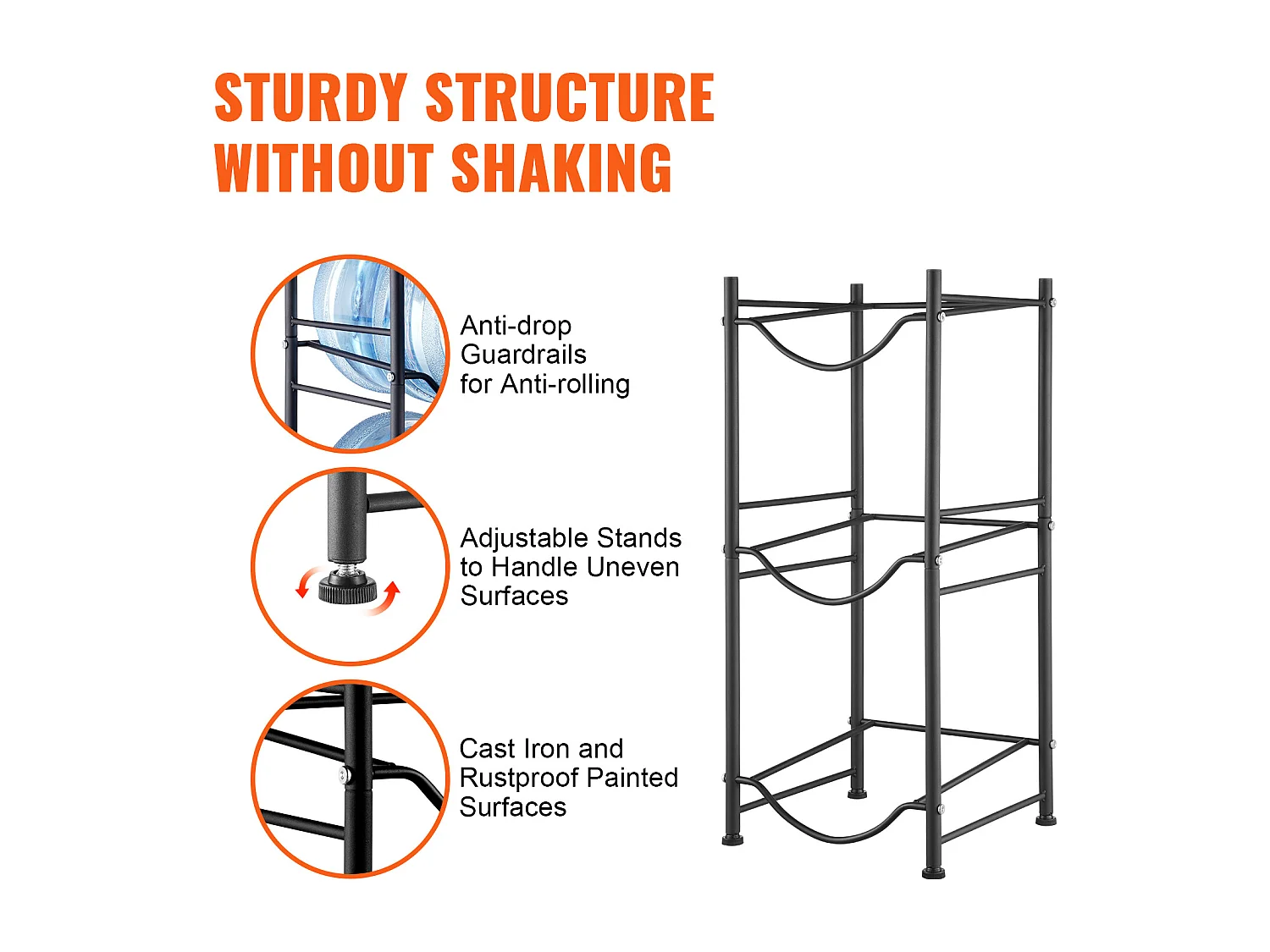 Support pour Carafe à Eau à 3 Niveaux SucceBuy, Support en Rangée Simple pour 3 Bouteilles, Noir