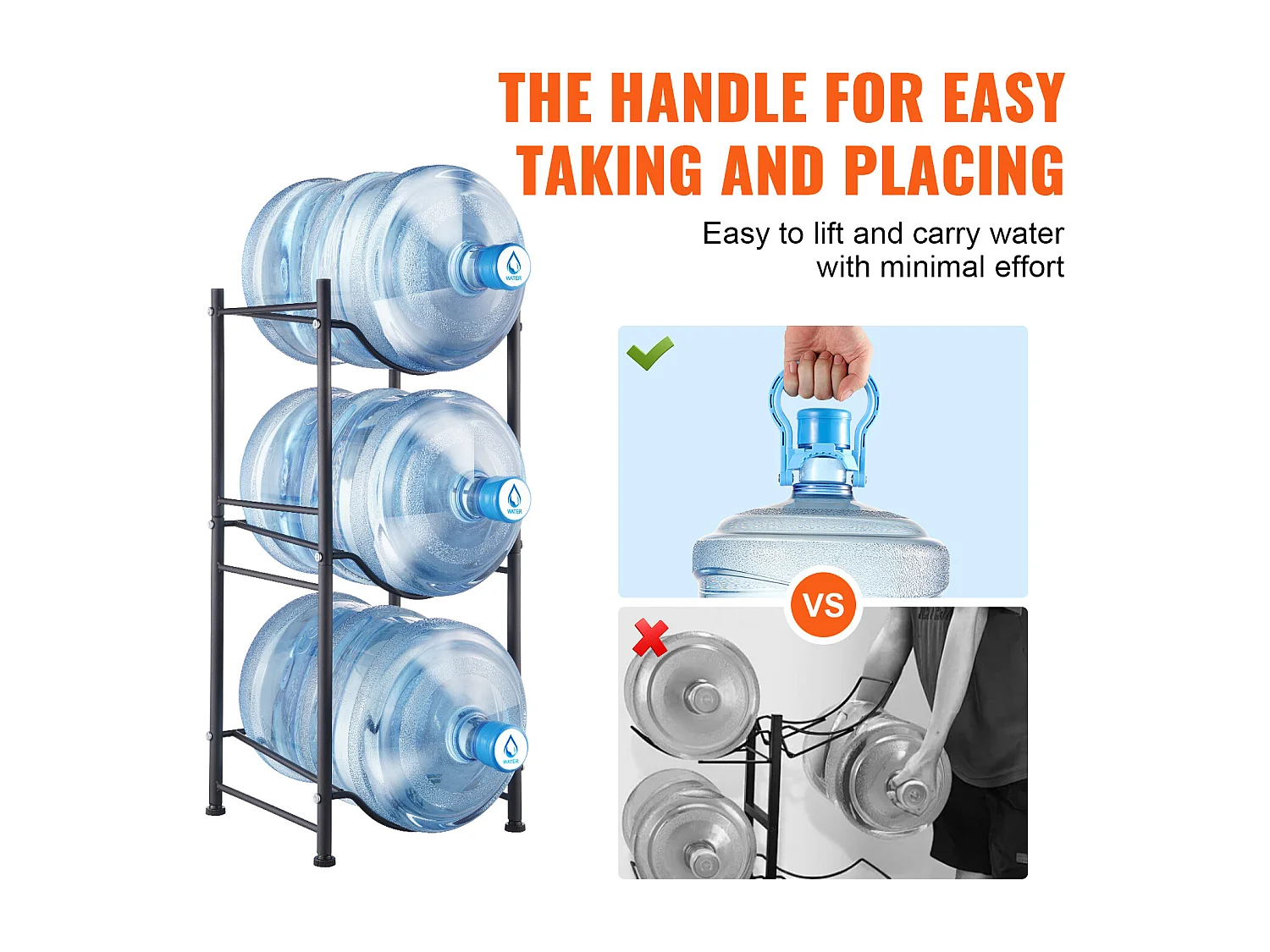 Support pour Carafe à Eau à 3 Niveaux SucceBuy, Support en Rangée Simple pour 3 Bouteilles, Noir