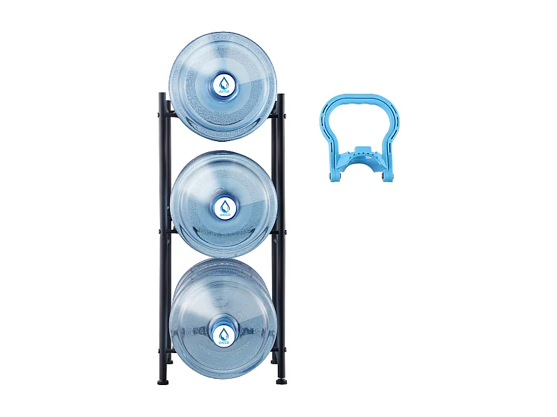 Waterfleshouder met 3 Niveaus SucceBuy, Enkele Rijhouder voor 3 Flessen, Zwart