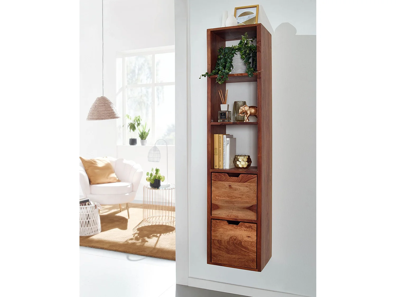 Estantería de pared 35x150x30 cm Moderna Madera Maciza de Sheesham | Estante Colgante de Flotación