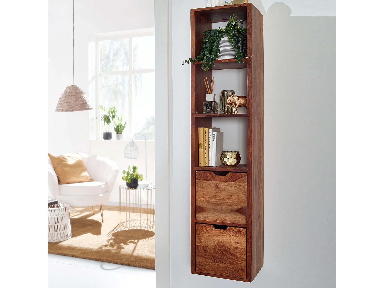 Estantería de pared 35x150x30 cm Moderna Madera Maciza de Sheesham | Estante Colgante de Flotación