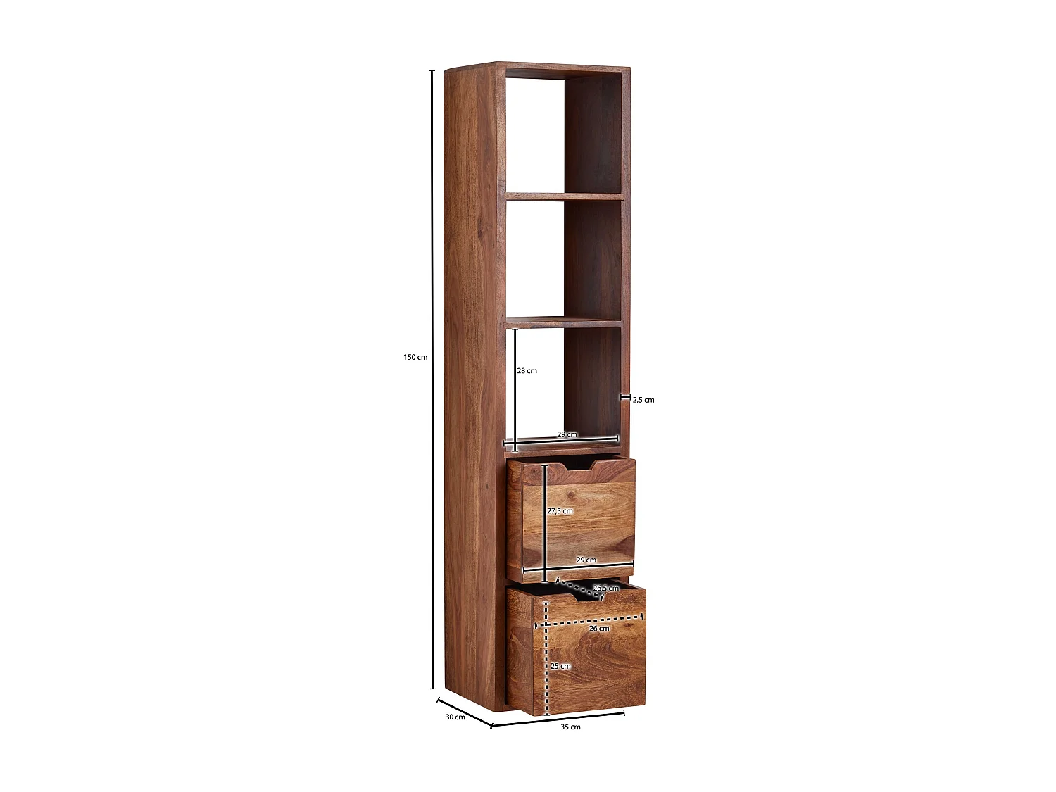 Estantería de pared 35x150x30 cm Moderna Madera Maciza de Sheesham | Estante Colgante de Flotación