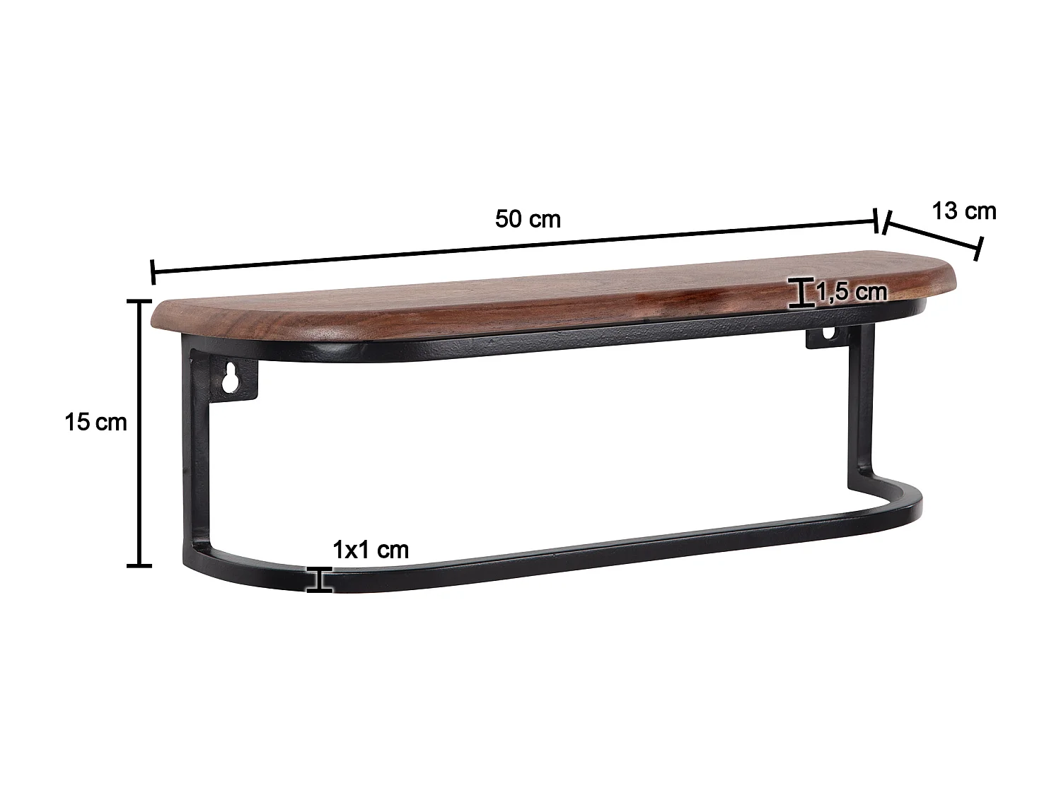 Estante de Pared 50x15x13 cm Estante Colgante de Madera Maciza Sheesham/Metal Industrial | Estante