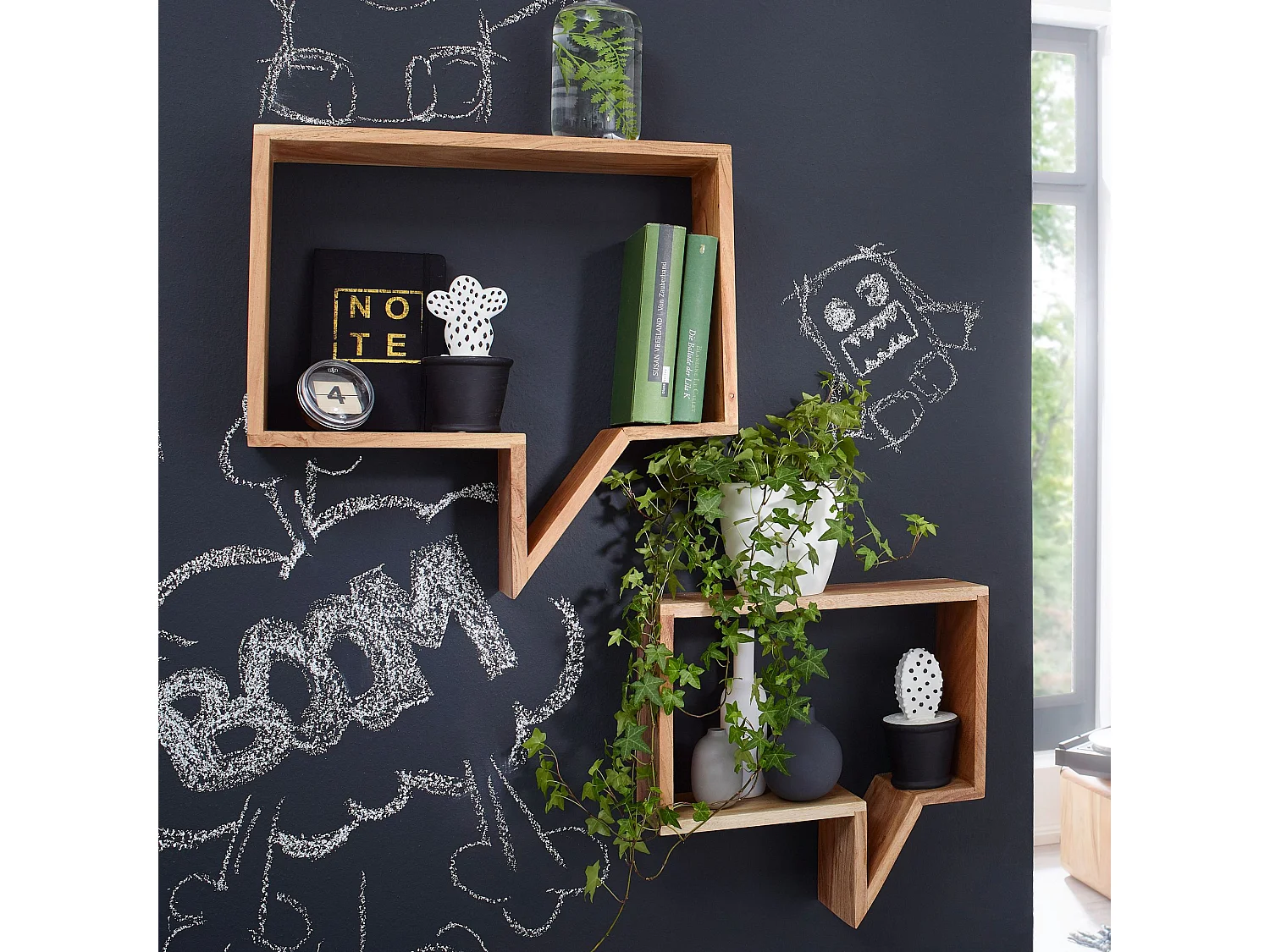 Juego de 2 estantes de pared  MUMBAI estante de madera maciza de acacia estilo de casa de campo