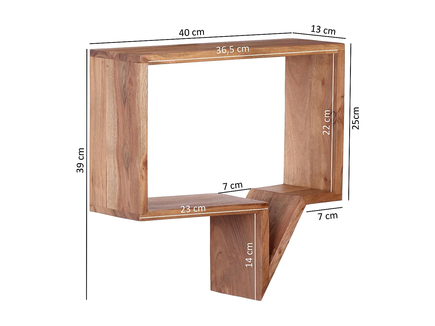 Juego de 2 estantes de pared  MUMBAI estante de madera maciza de acacia estilo de casa de campo