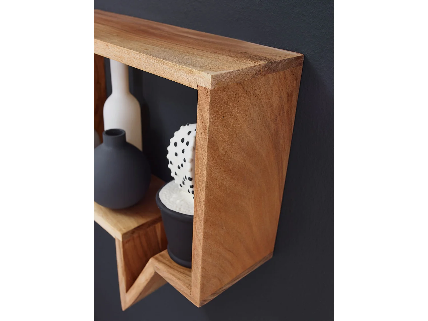 Juego de 2 estantes de pared  MUMBAI estante de madera maciza de acacia estilo de casa de campo