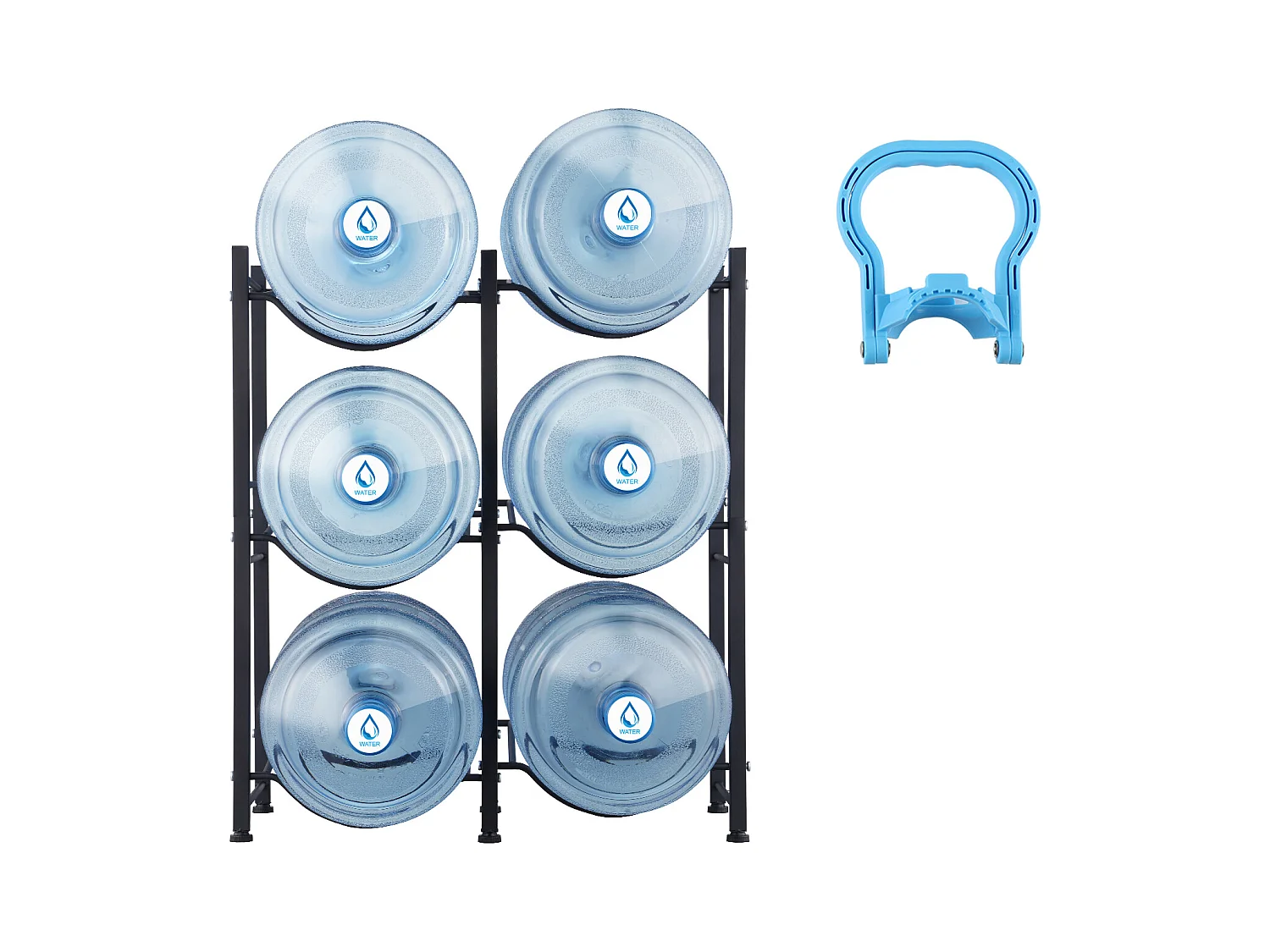 Porte-bouteilles d'Eau à 3 Niveaux SucceBuy, Support en Double Rangée pour 6 Bouteilles, Noir