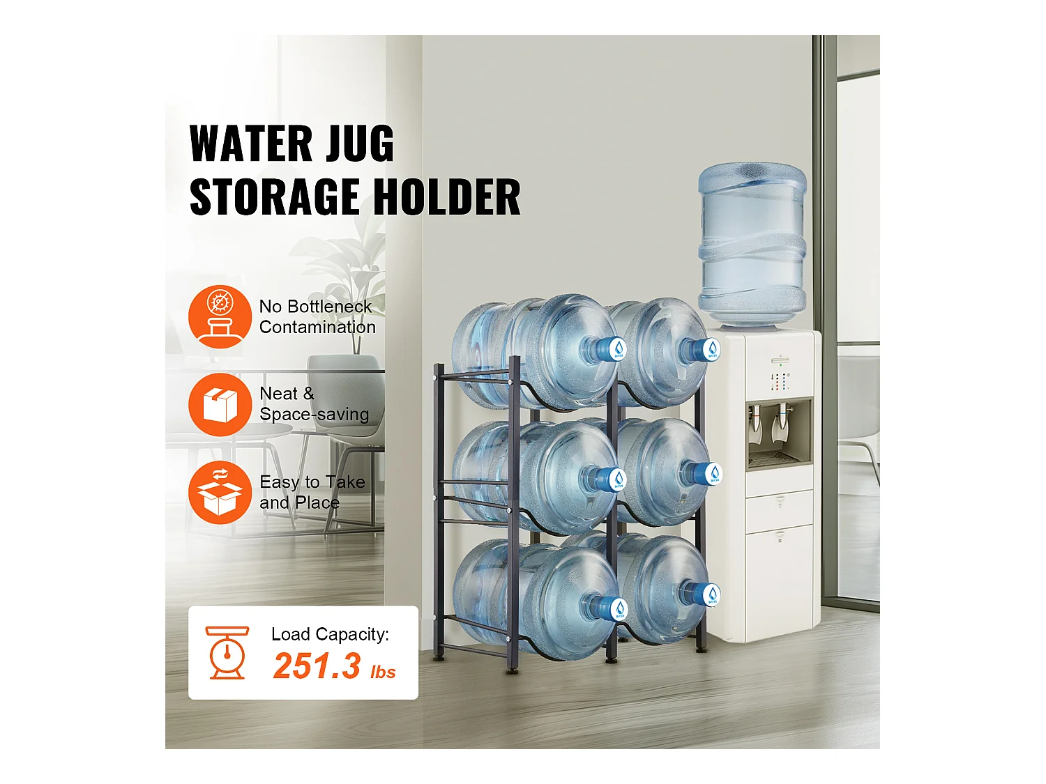 Porte-bouteilles d'Eau à 3 Niveaux SucceBuy, Support en Double Rangée pour 6 Bouteilles, Noir