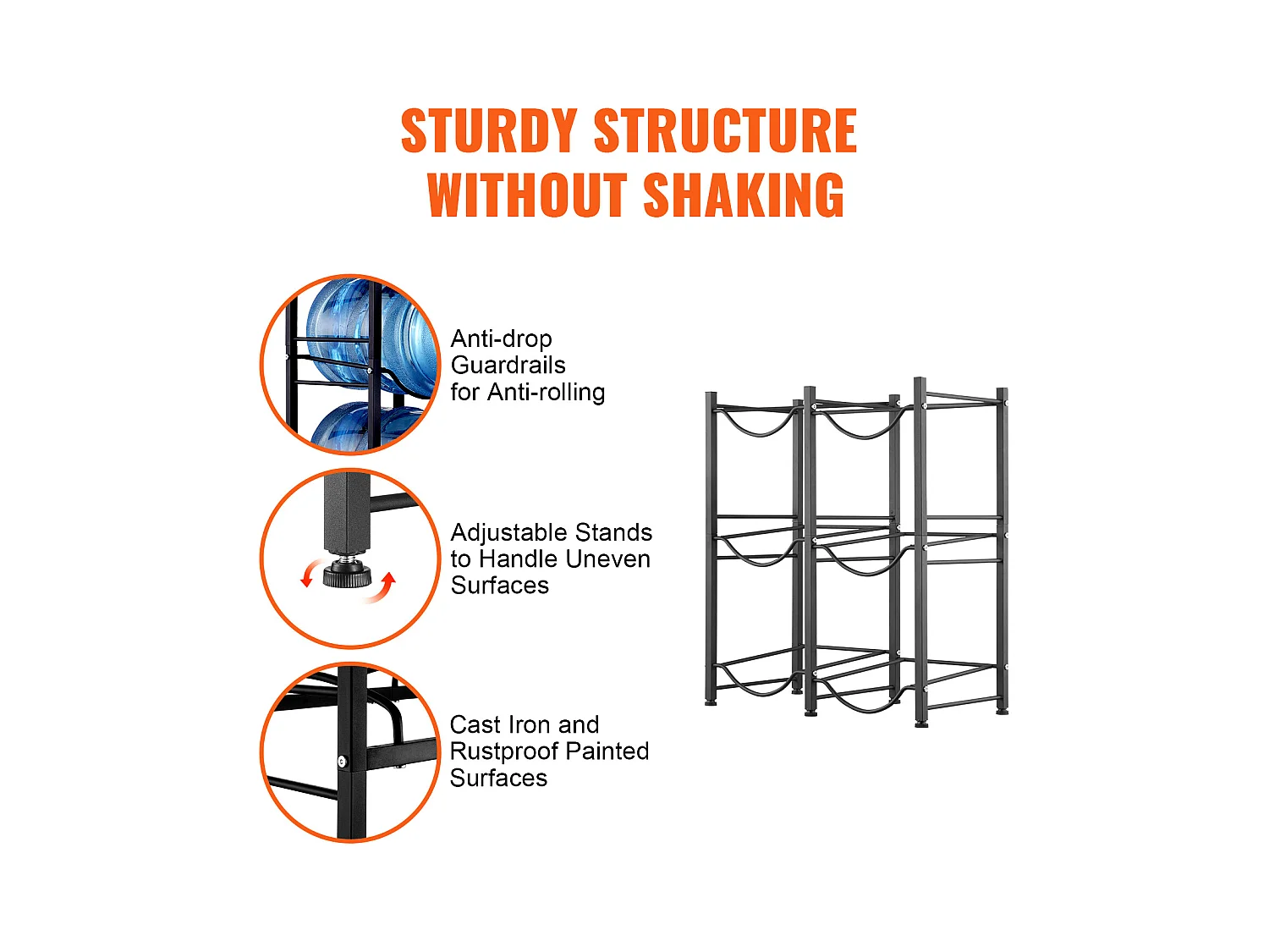Porte-bouteilles d'Eau à 3 Niveaux SucceBuy, Support en Double Rangée pour 6 Bouteilles, Noir