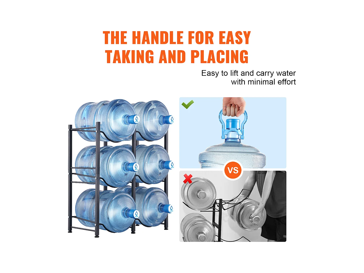 Porte-bouteilles d'Eau à 3 Niveaux SucceBuy, Support en Double Rangée pour 6 Bouteilles, Noir