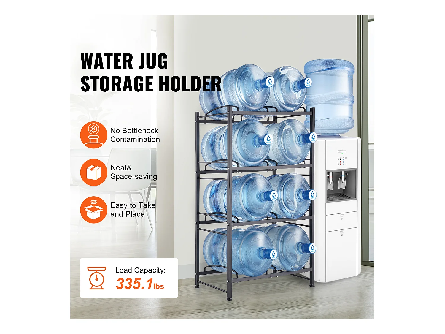 4-poziomowy Stojak na Butelki SucceBuy, Dwurzędowy Stojak na 8 Butelek, Czarny