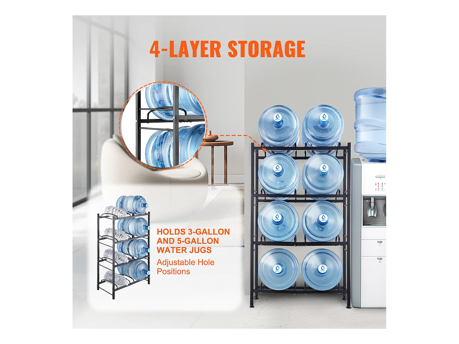 4-poziomowy Stojak na Butelki SucceBuy, Dwurzędowy Stojak na 8 Butelek, Czarny