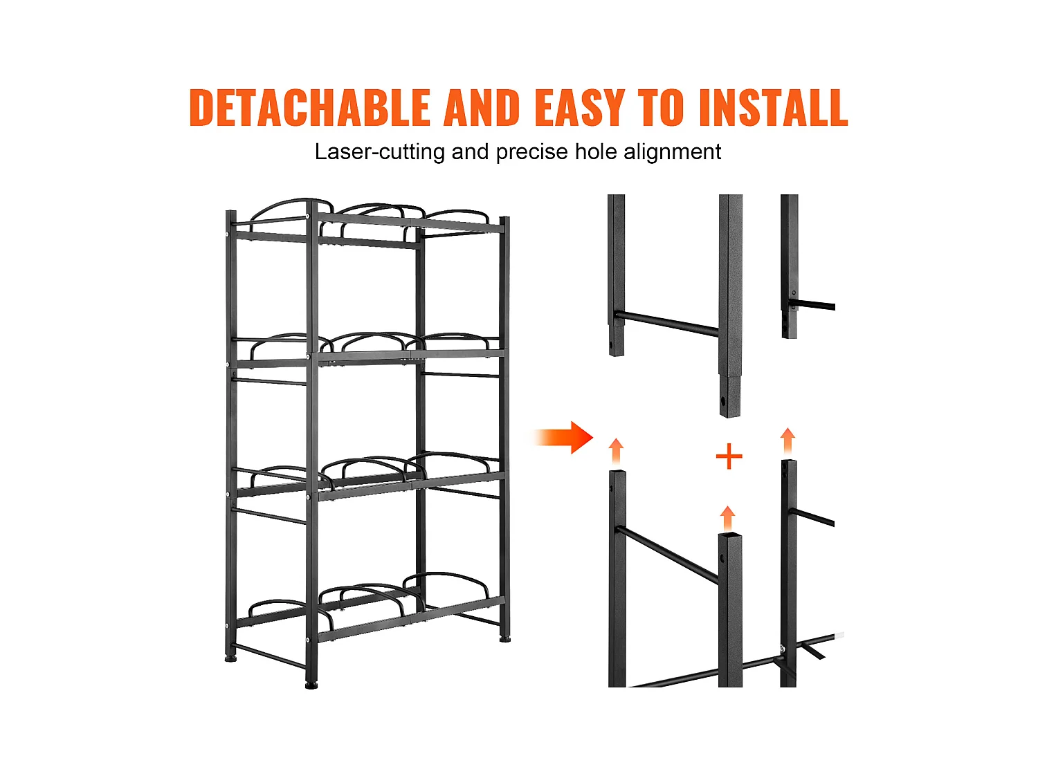 4-poziomowy Stojak na Butelki SucceBuy, Dwurzędowy Stojak na 8 Butelek, Czarny