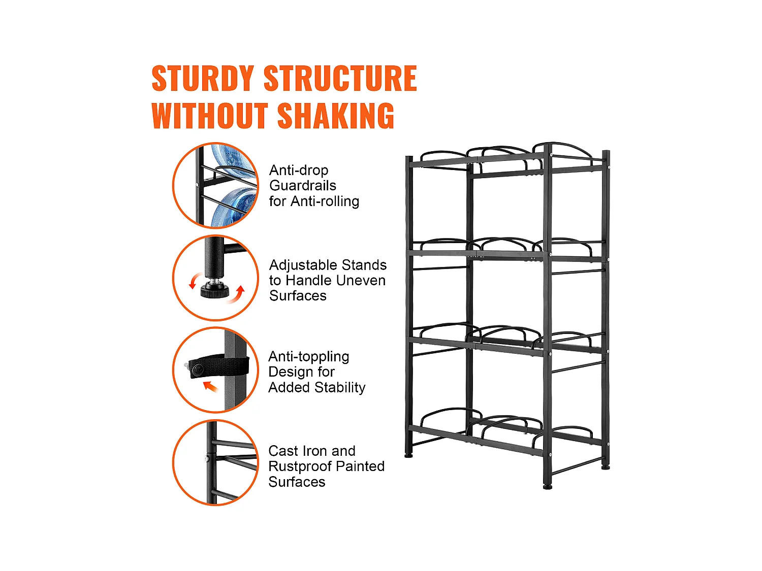 4-poziomowy Stojak na Butelki SucceBuy, Dwurzędowy Stojak na 8 Butelek, Czarny