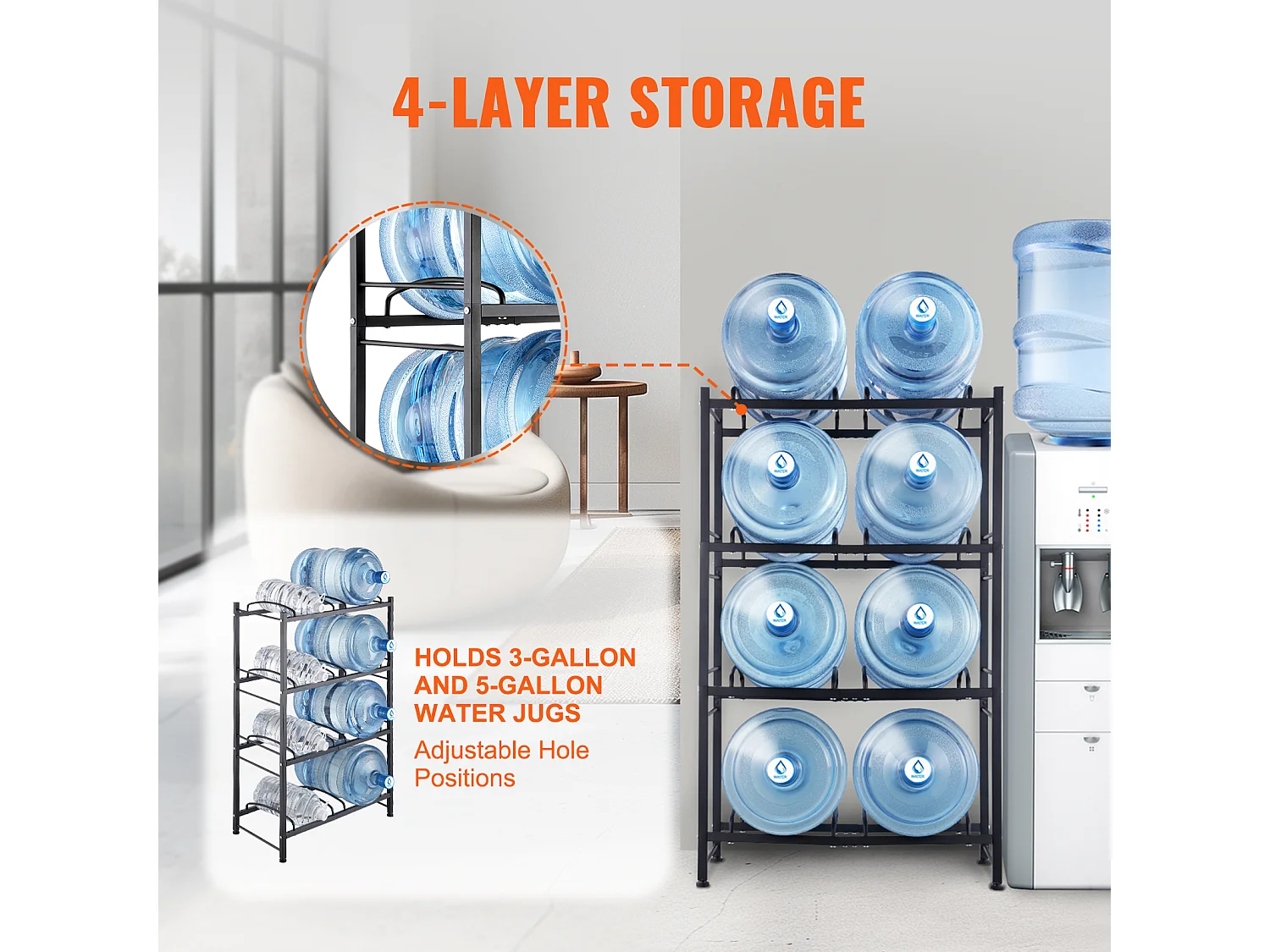 Botellero de 4 Niveles SucceBuy, Botellero en Doble Fila para 8 Botellas, Negro