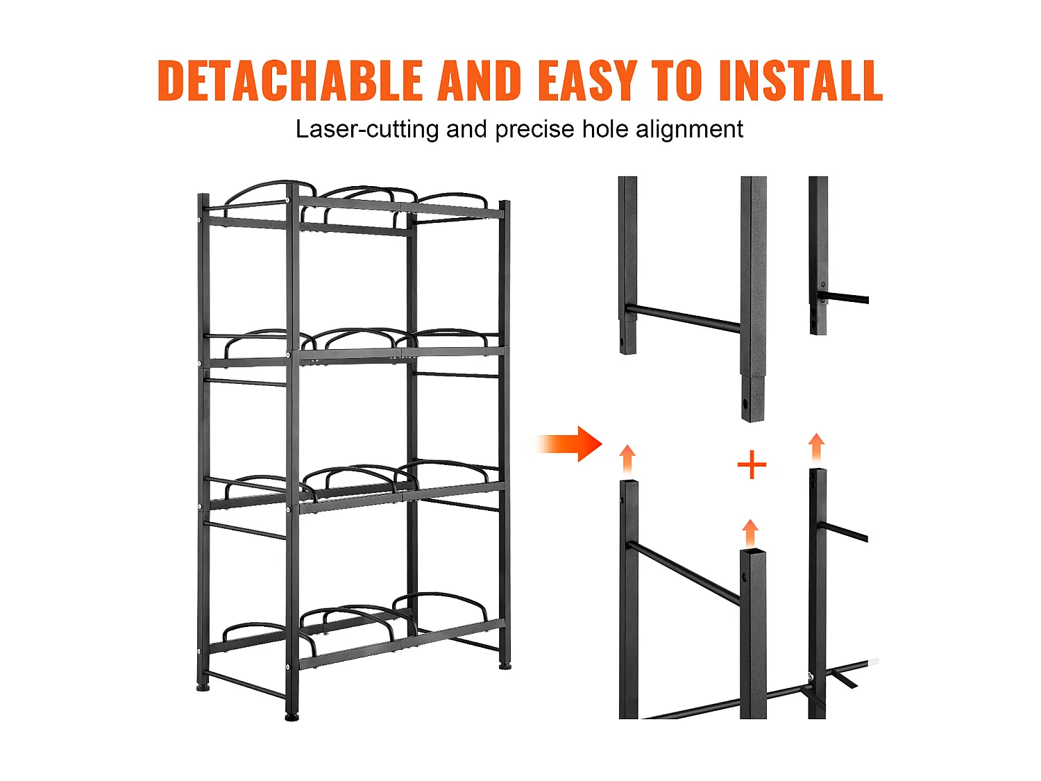 Botellero de 4 Niveles SucceBuy, Botellero en Doble Fila para 8 Botellas, Negro
