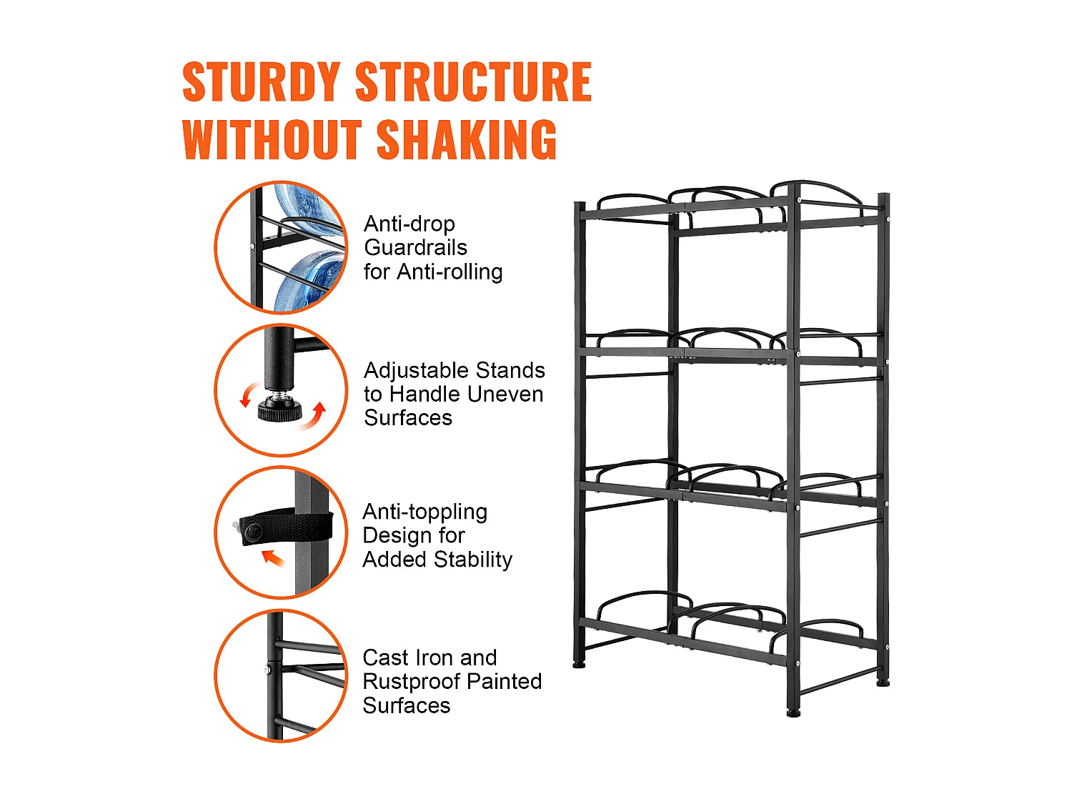 Botellero de 4 Niveles SucceBuy, Botellero en Doble Fila para 8 Botellas, Negro