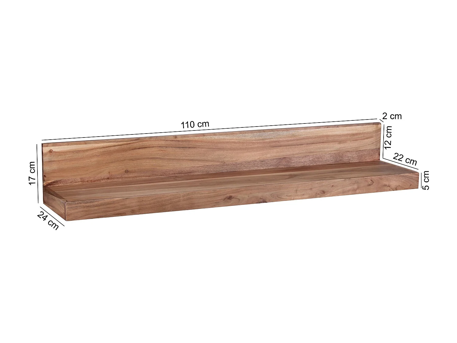 estante de pared MUMBAI madera maciza estante de madera de acacia 110 cm estilo rústico estante