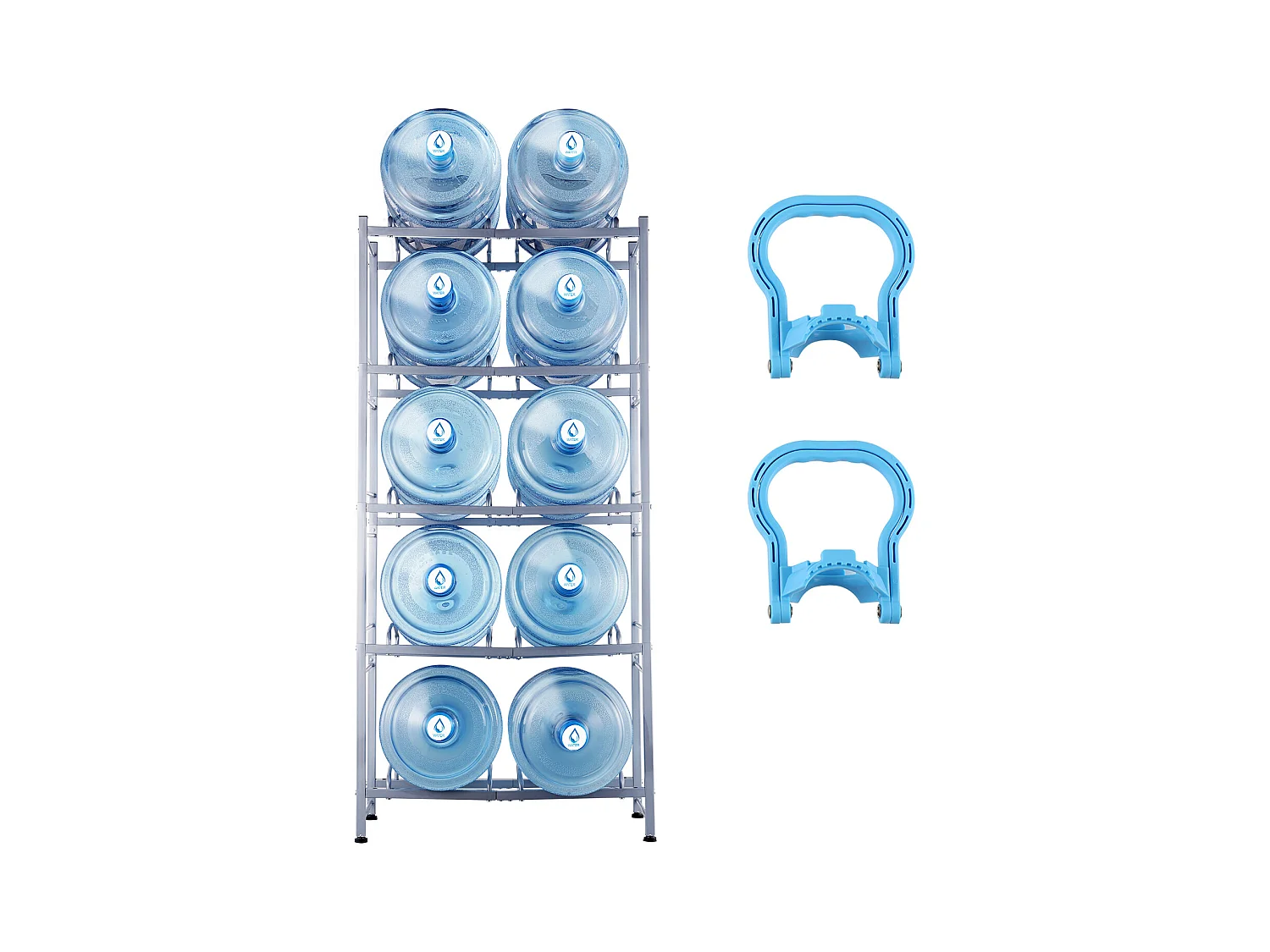 Porte-bouteilles d'Eau à 5 Niveaux SucceBuy, Support en Double Rangée pour 10 Bouteilles, Gris Argenté