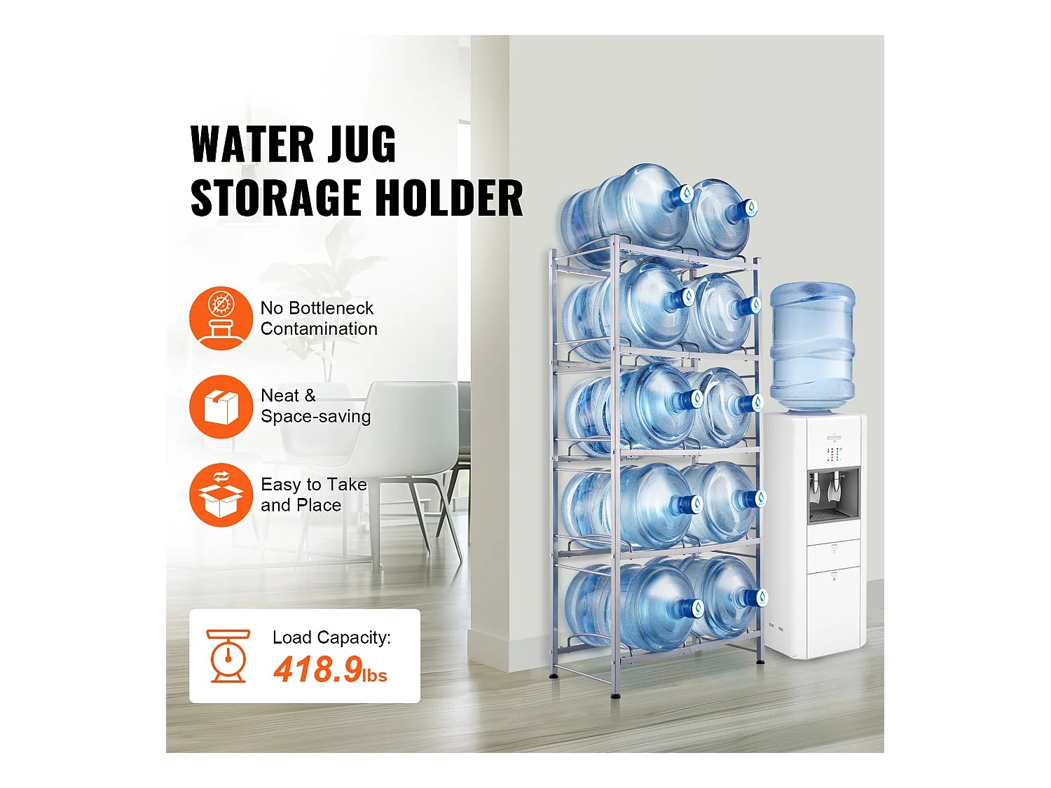 Porte-bouteilles d'Eau à 5 Niveaux SucceBuy, Support en Double Rangée pour 10 Bouteilles, Gris Argenté