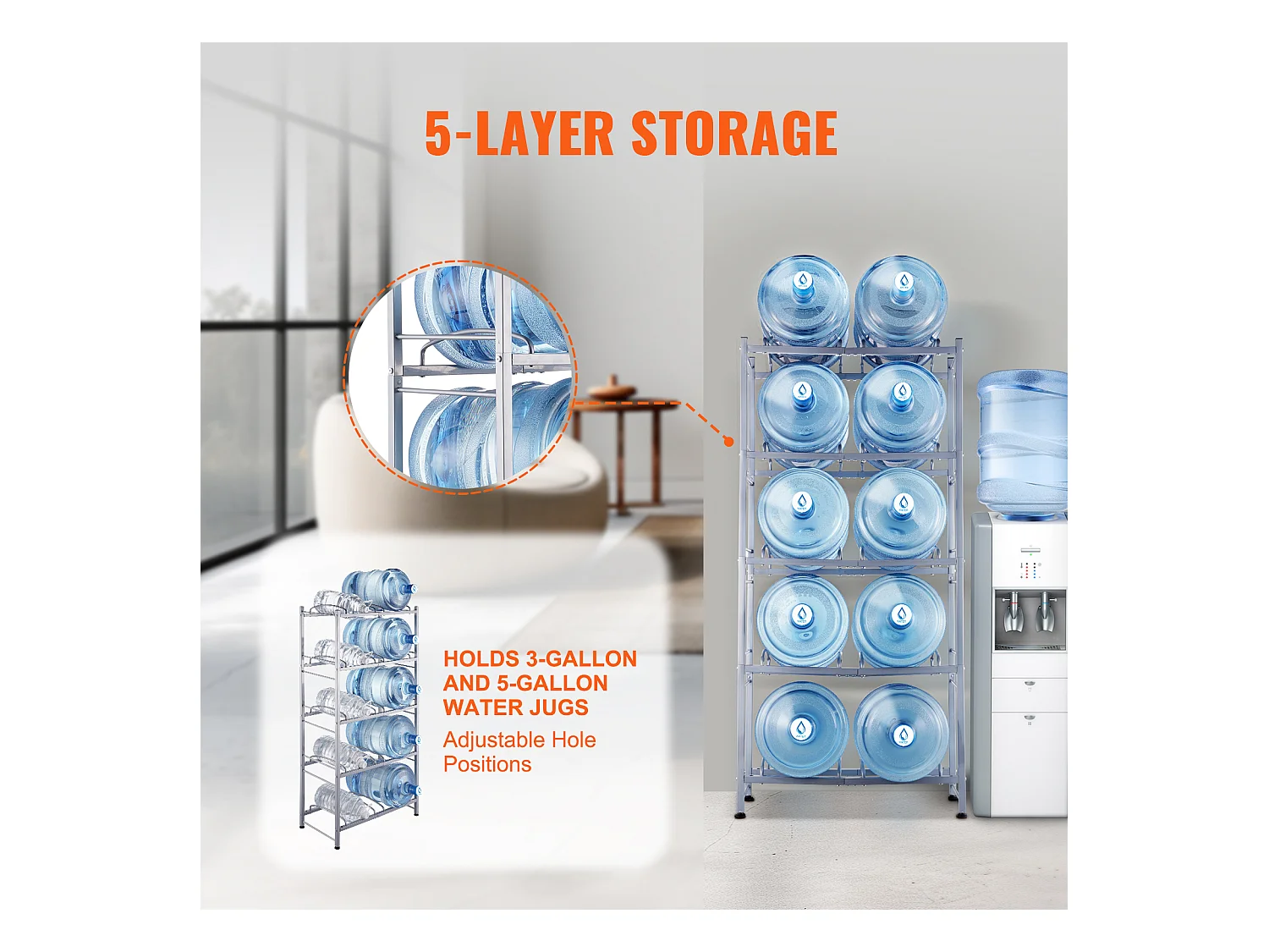 Porte-bouteilles d'Eau à 5 Niveaux SucceBuy, Support en Double Rangée pour 10 Bouteilles, Gris Argenté