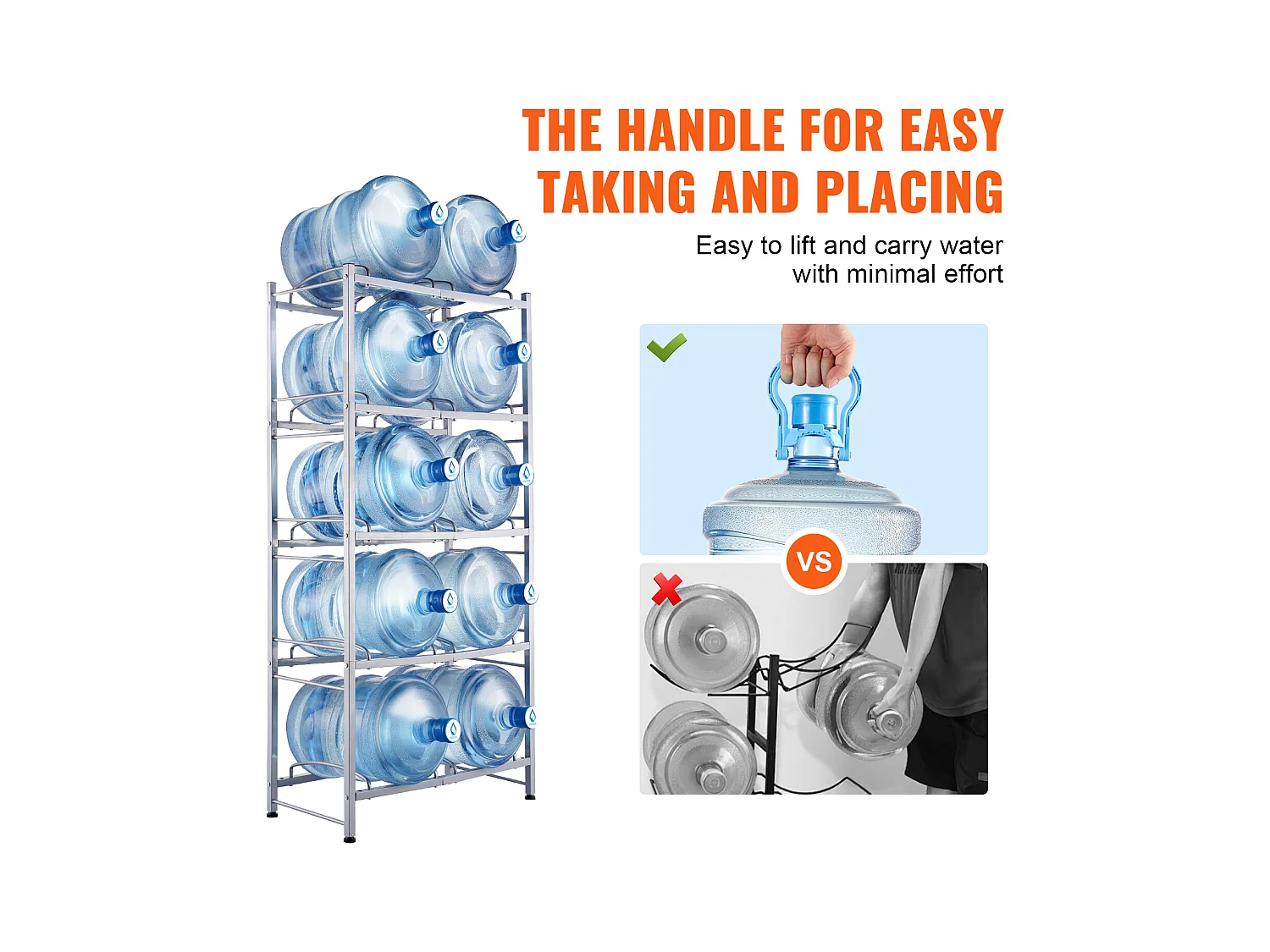 Porte-bouteilles d'Eau à 5 Niveaux SucceBuy, Support en Double Rangée pour 10 Bouteilles, Gris Argenté