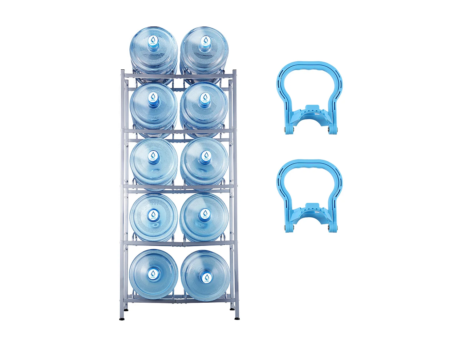 Portabotellas de Agua de 5 Niveles SucceBuy, Soporte en Doble Fila para 10 Botellas, Gris Plateado