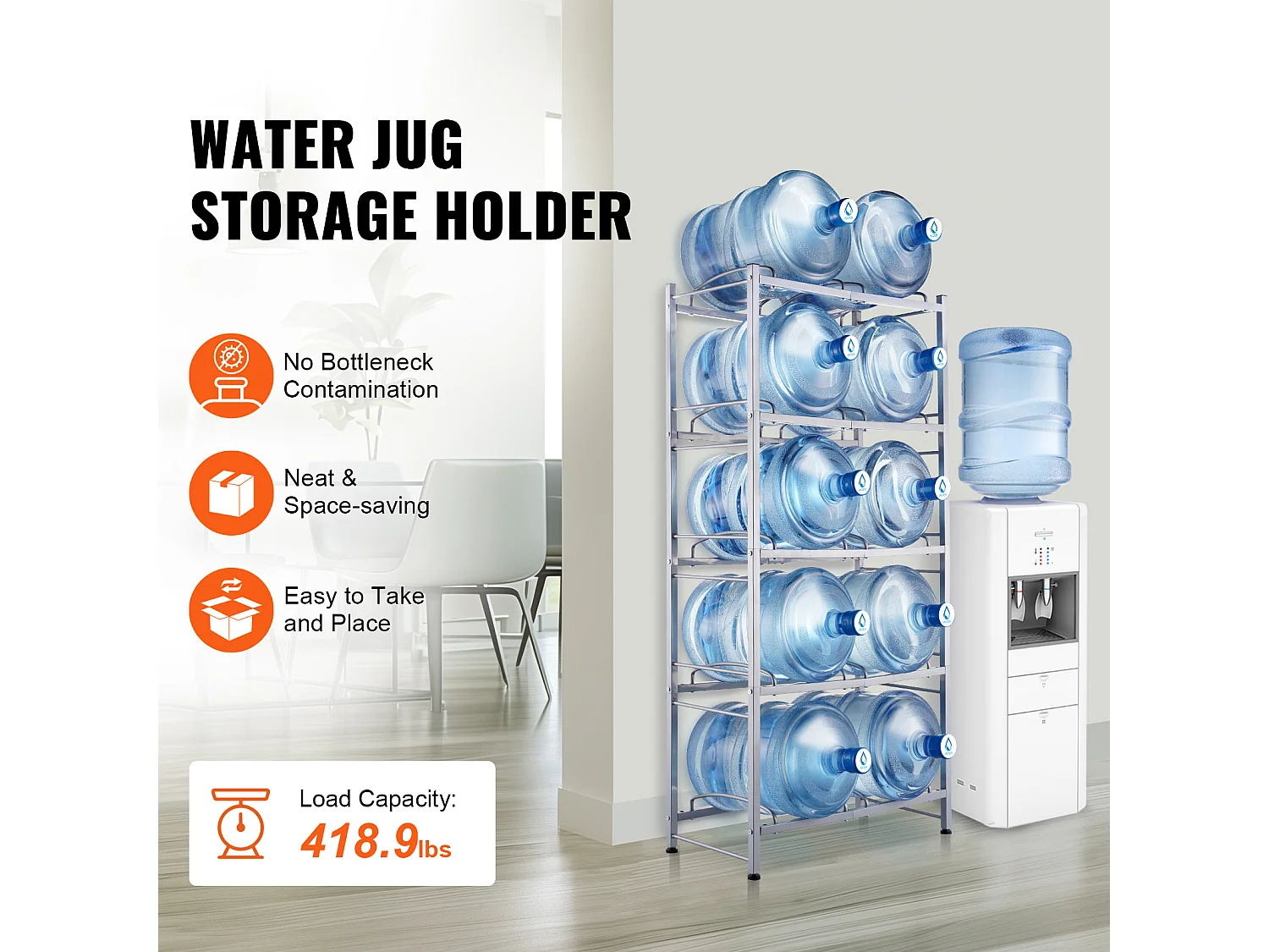 Portabotellas de Agua de 5 Niveles SucceBuy, Soporte en Doble Fila para 10 Botellas, Gris Plateado