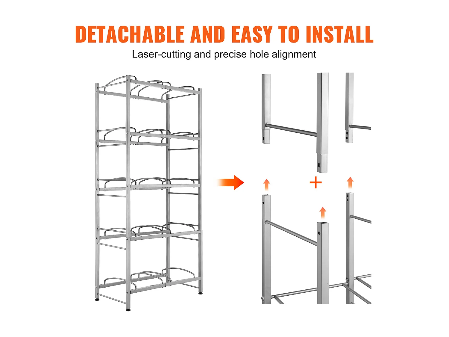 Portabotellas de Agua de 5 Niveles SucceBuy, Soporte en Doble Fila para 10 Botellas, Gris Plateado