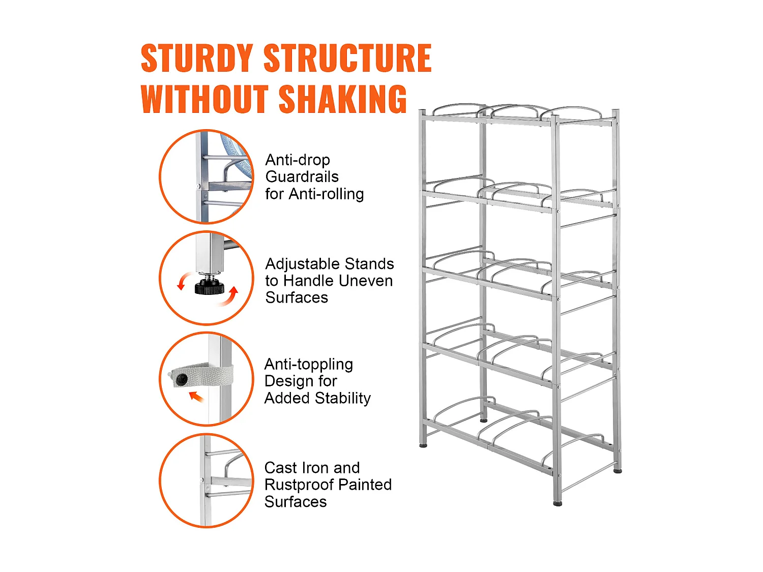 Portabotellas de Agua de 5 Niveles SucceBuy, Soporte en Doble Fila para 10 Botellas, Gris Plateado