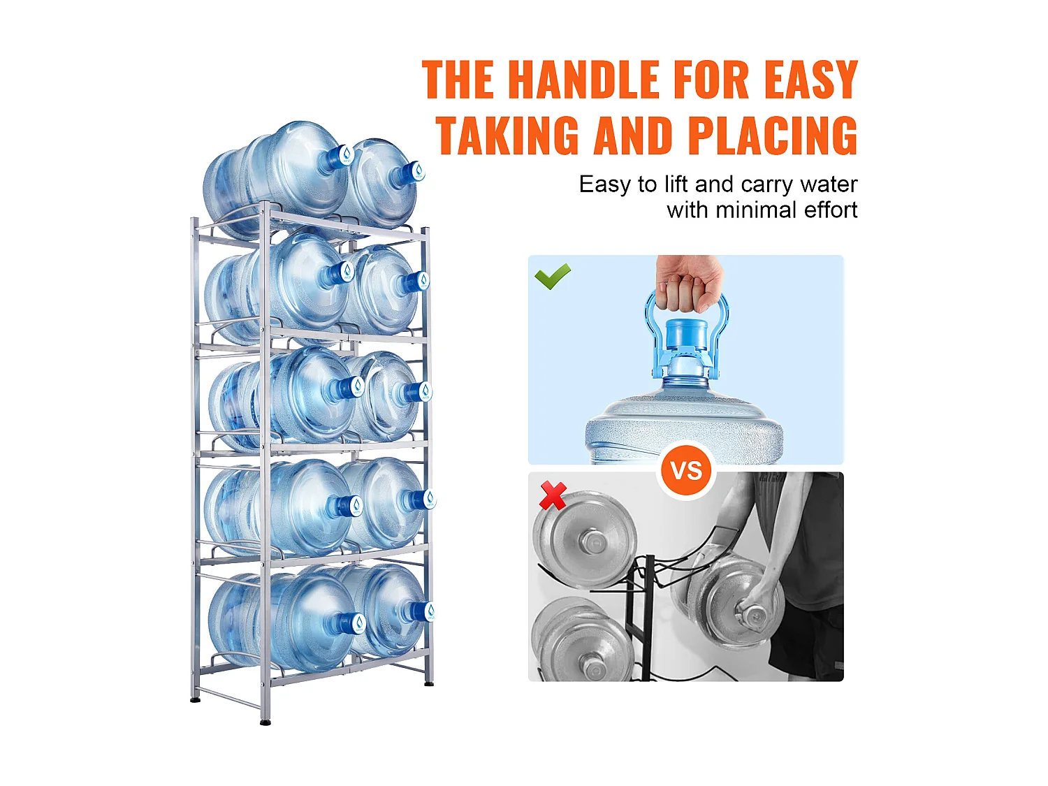 Portabotellas de Agua de 5 Niveles SucceBuy, Soporte en Doble Fila para 10 Botellas, Gris Plateado