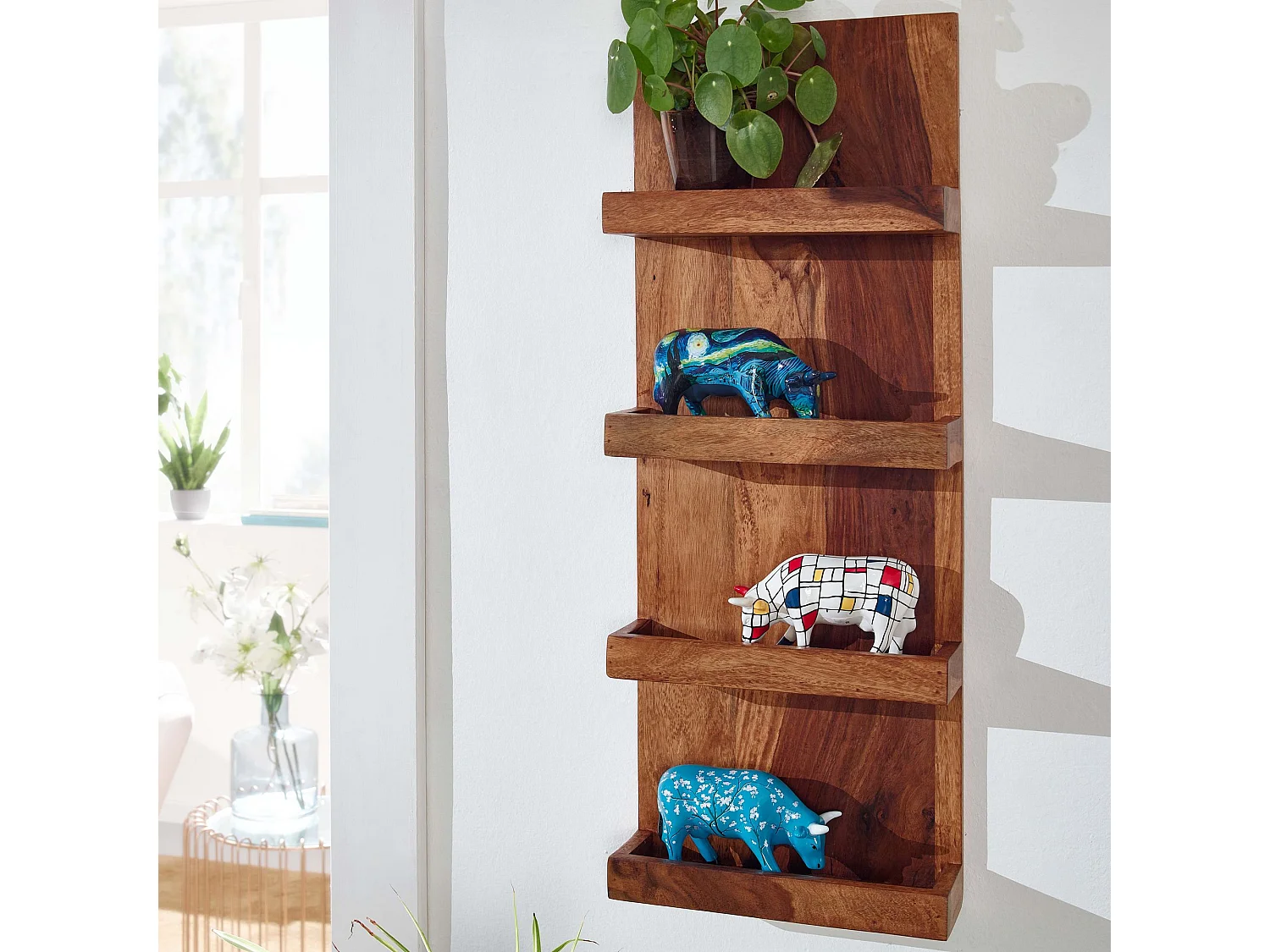 Estantería de pared 30x80x10 cm Moderna Madera Maciza de Sheesham | Estante Colgante de Flotación