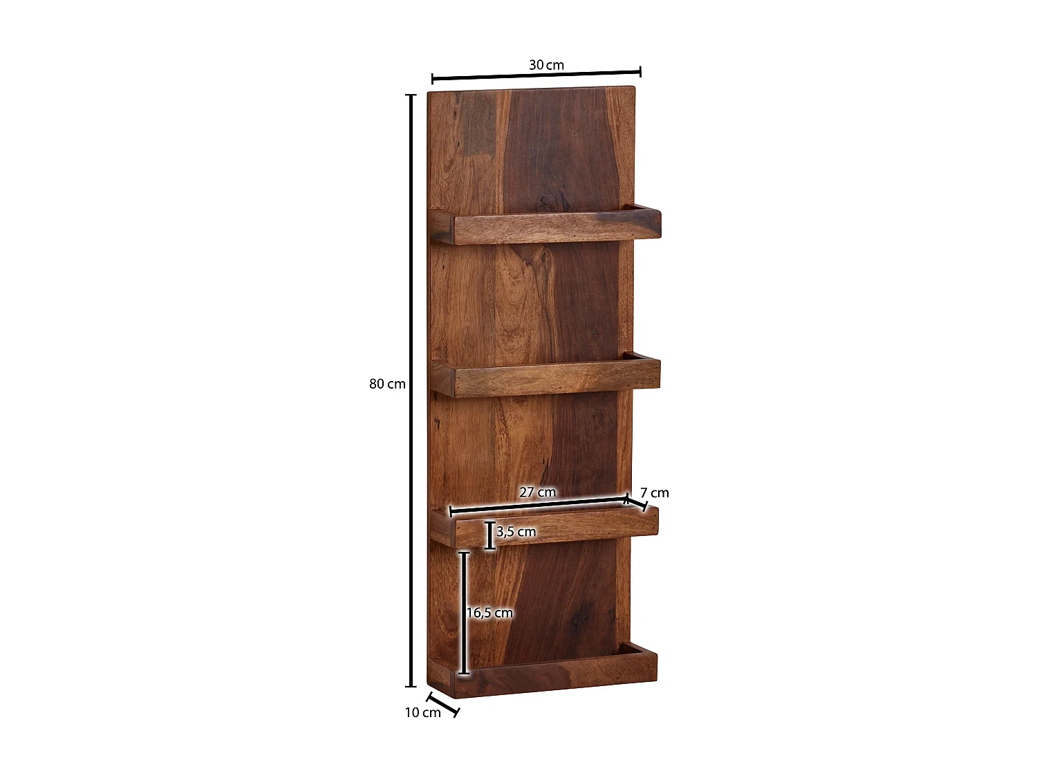 Estantería de pared 30x80x10 cm Moderna Madera Maciza de Sheesham | Estante Colgante de Flotación