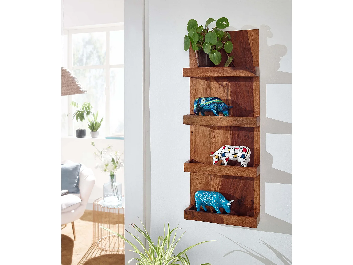Estantería de pared 30x80x10 cm Moderna Madera Maciza de Sheesham | Estante Colgante de Flotación
