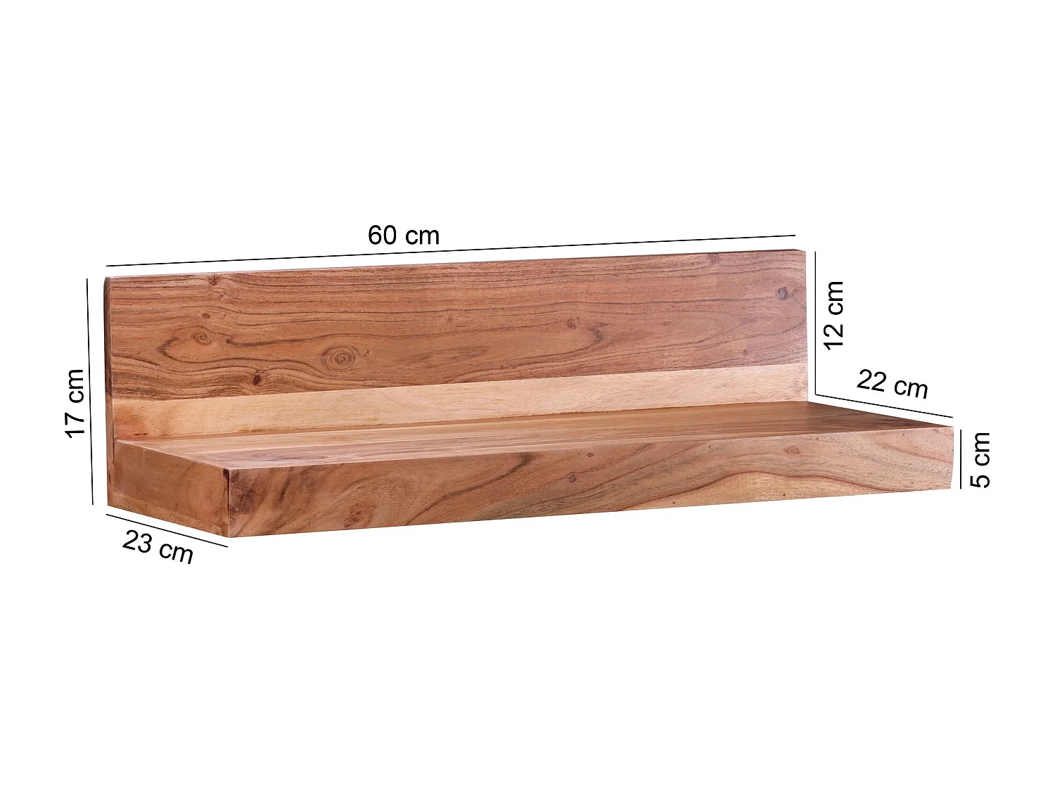 estante de pared MUMBAI madera maciza estante de madera de acacia 60 cm estilo rústico estante