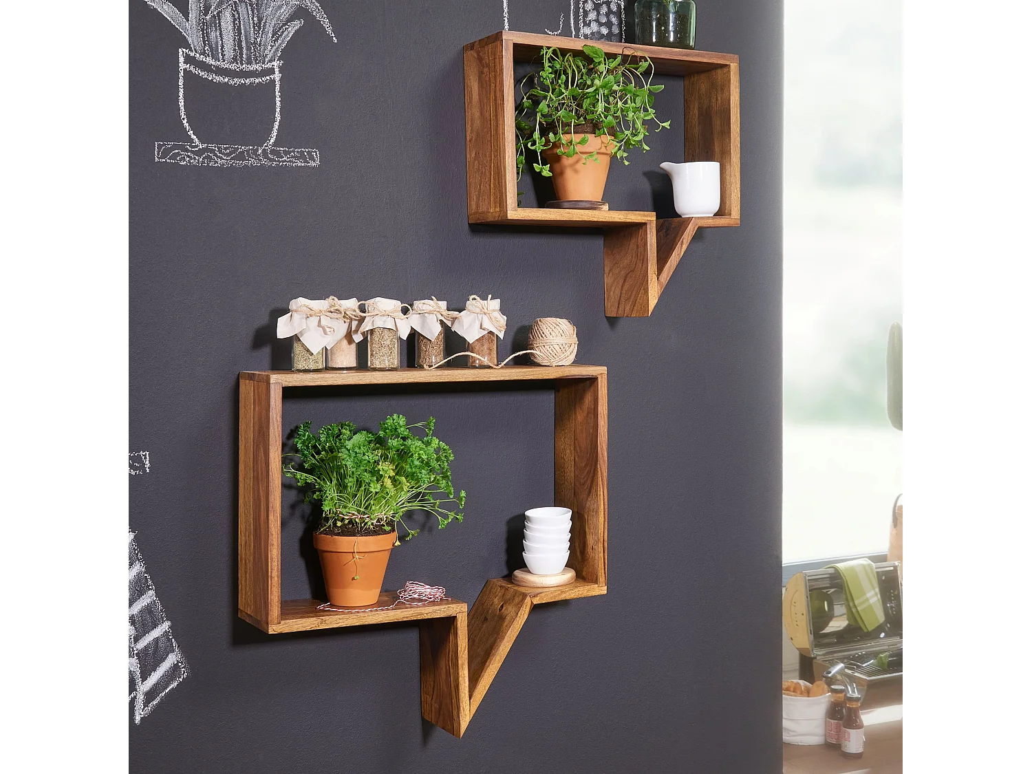 juego de 2 estantes de pared MUMBAI madera maciza sheesham estante de madera estilo casa de campo