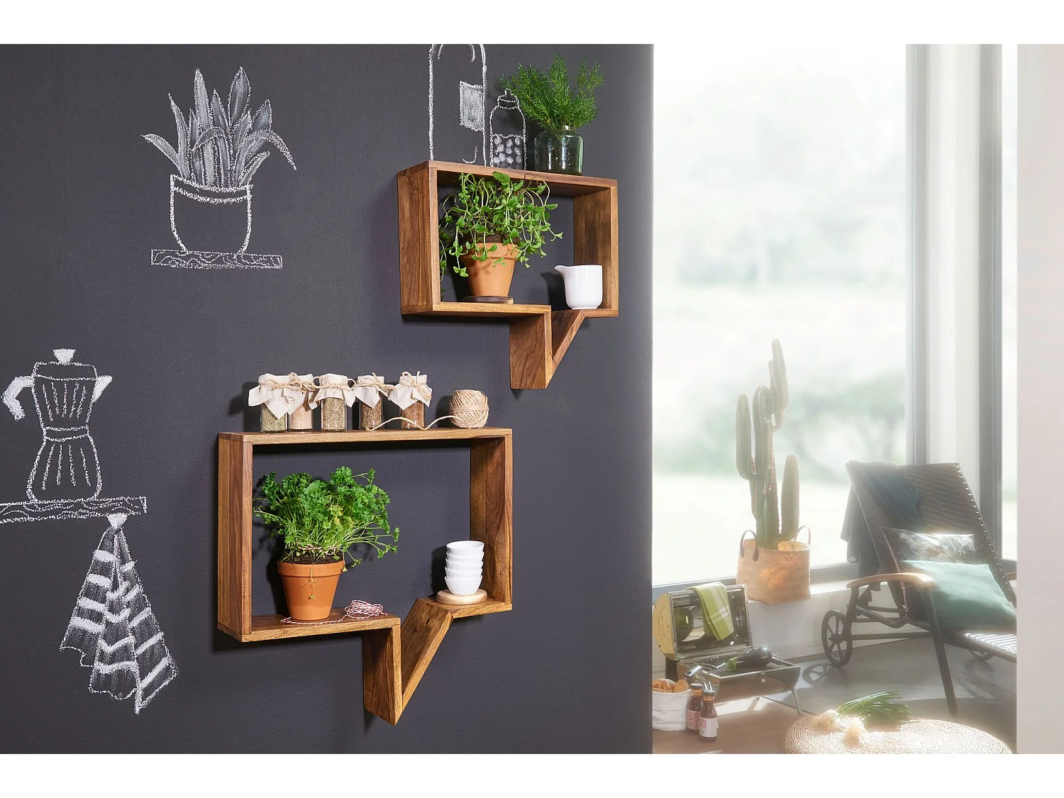 juego de 2 estantes de pared MUMBAI madera maciza sheesham estante de madera estilo casa de campo