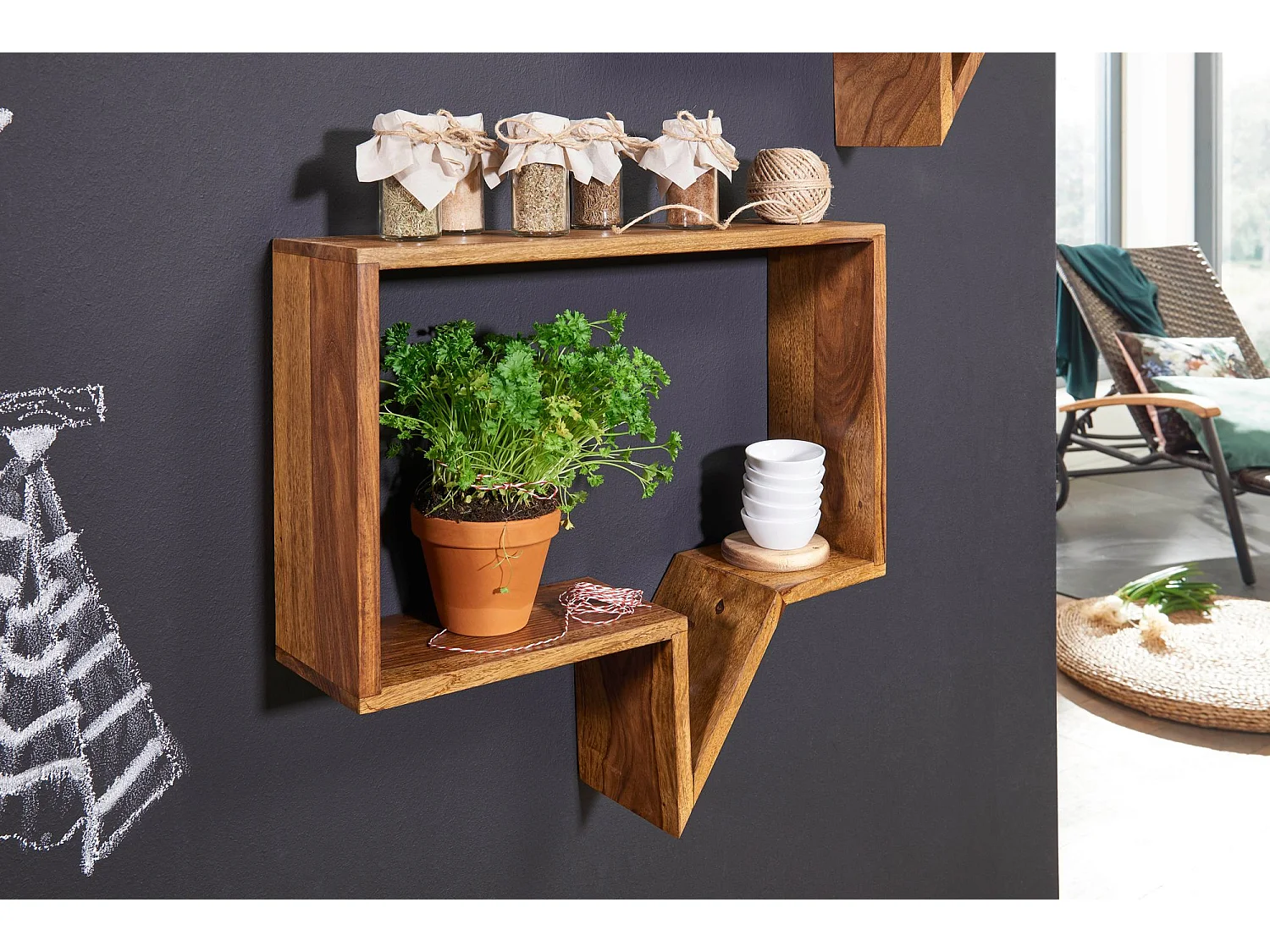 juego de 2 estantes de pared MUMBAI madera maciza sheesham estante de madera estilo casa de campo