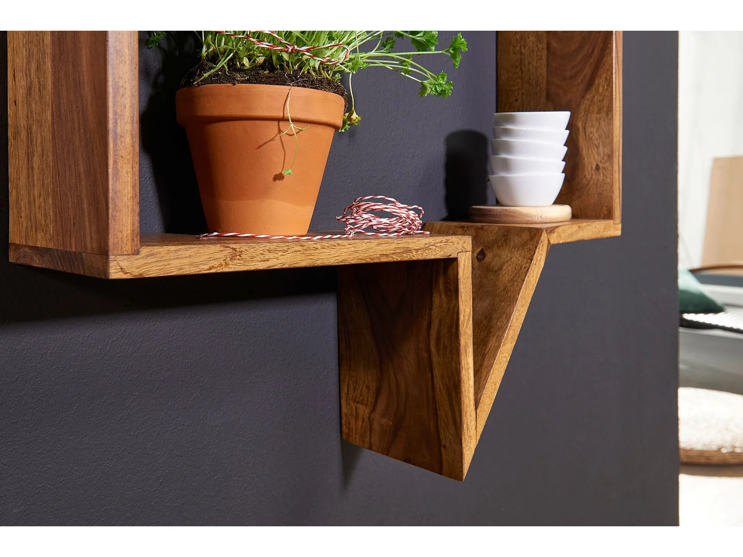 juego de 2 estantes de pared MUMBAI madera maciza sheesham estante de madera estilo casa de campo