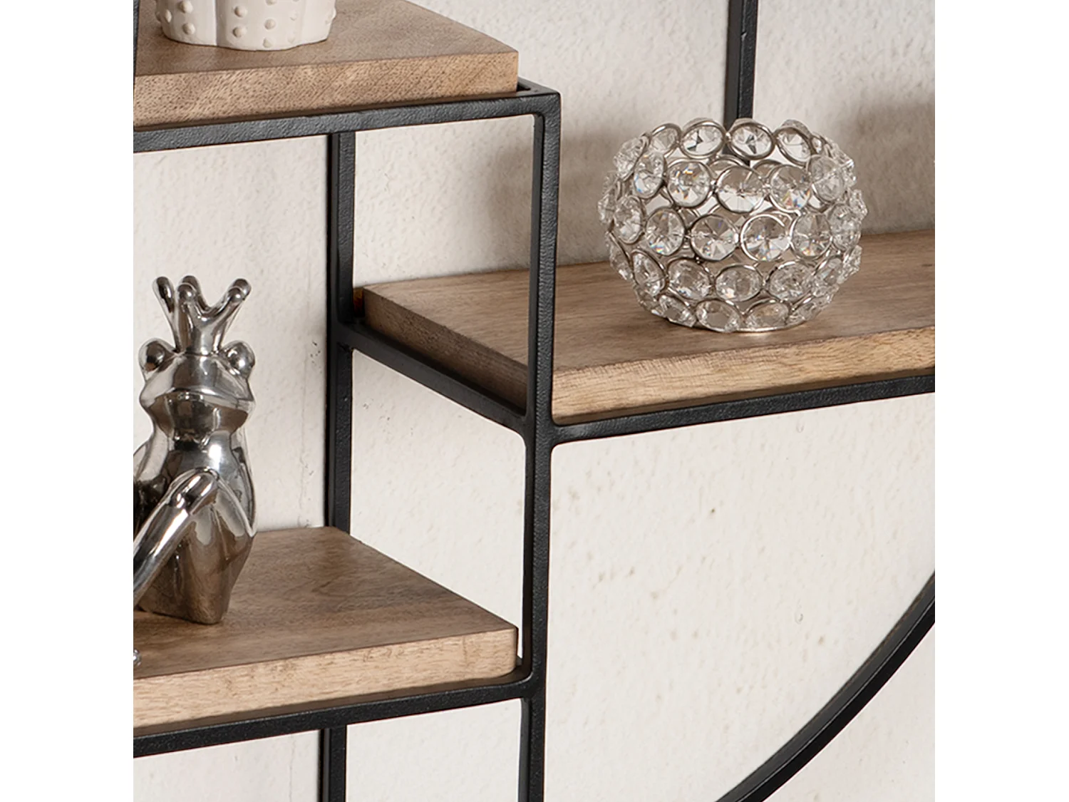 Estante de pared 70x70x18 cm Estante colgante redondo de madera maciza/metal de mango | Estante