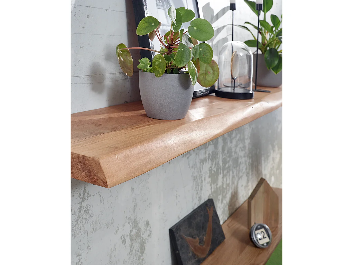 Estantería de Pared 140 cm Moderna Madera Maciza de Acacia | Estante Colgante de Flotación Libre