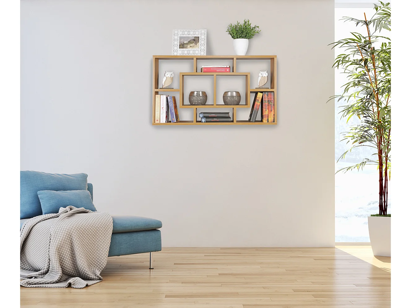 Estantería de pared ALEX haya 85 x 47,5 x 16 cm estante colgante de madera MDF moderna | Diseño