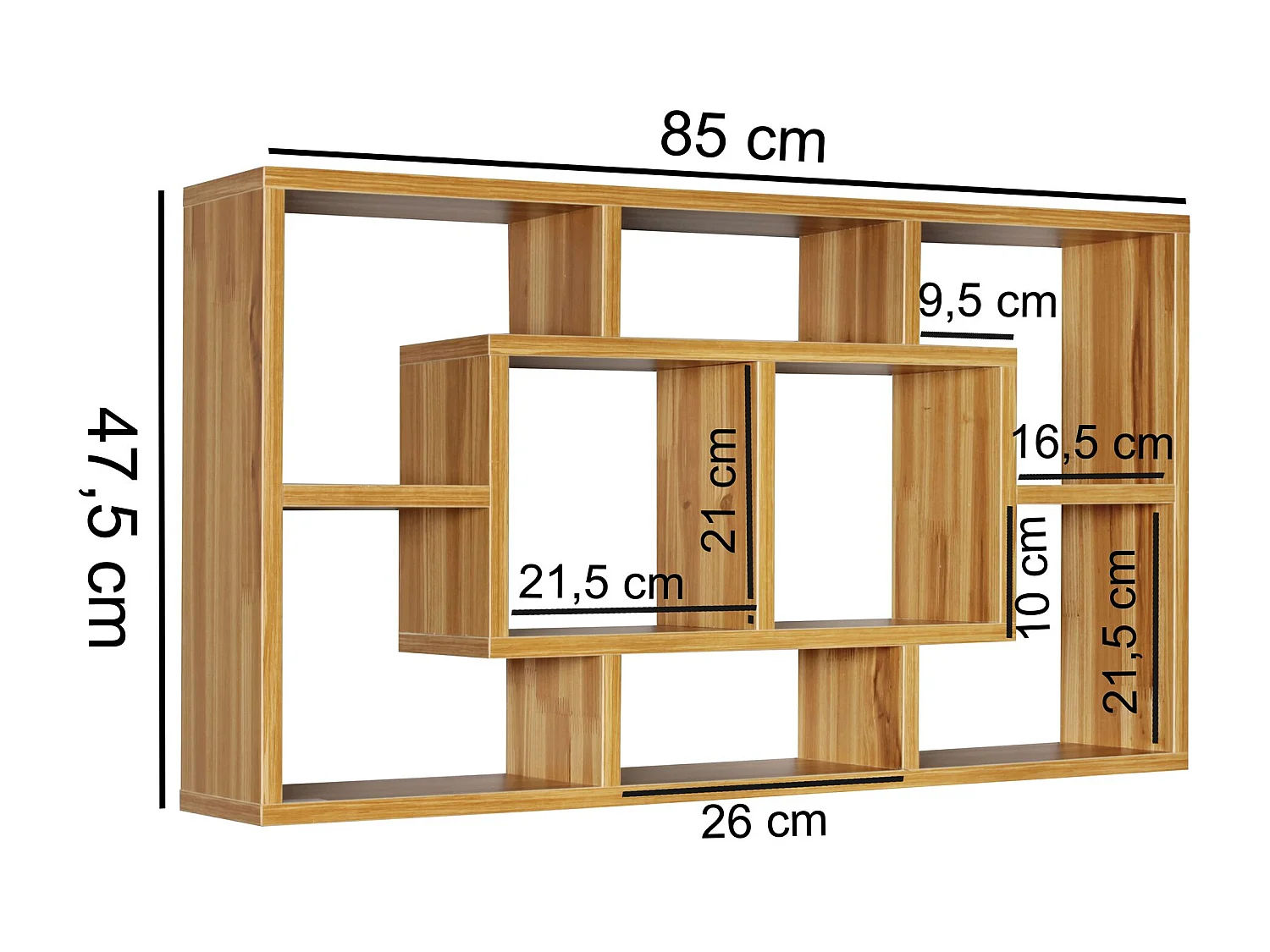 Estantería de pared ALEX haya 85 x 47,5 x 16 cm estante colgante de madera MDF moderna | Diseño