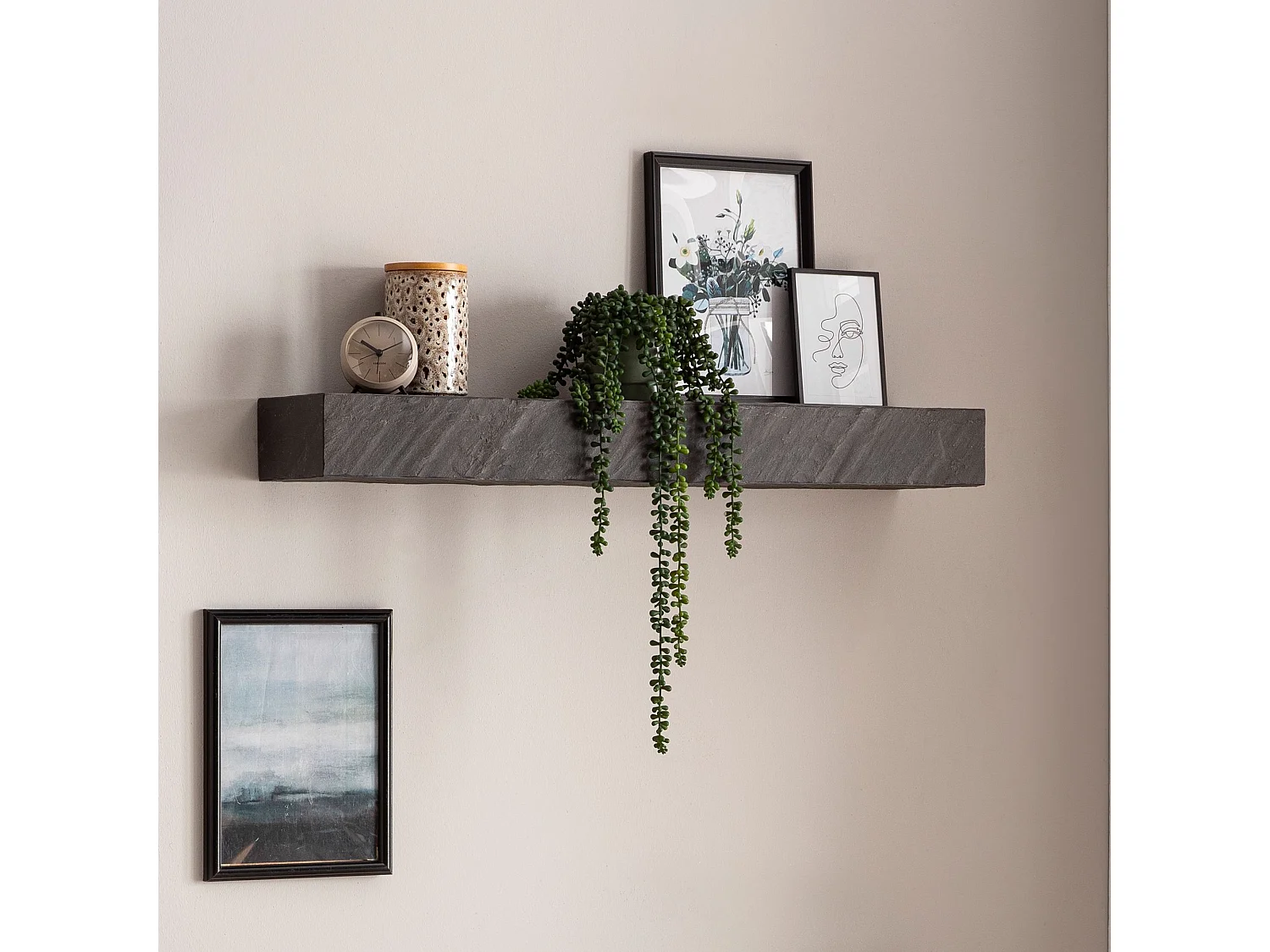 Estante de Pared 90x10x20 cm Estante Colgante de Madera Maciza / Aspecto de piedra Rectangular |