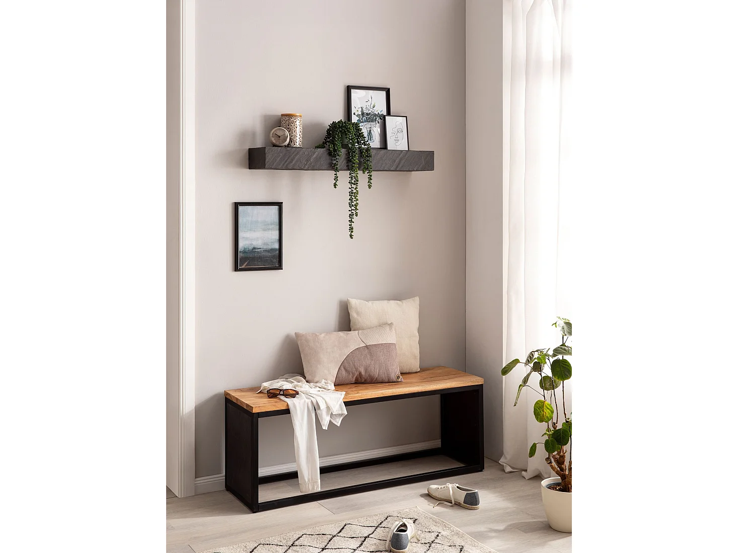 Estante de Pared 90x10x20 cm Estante Colgante de Madera Maciza / Aspecto de piedra Rectangular |