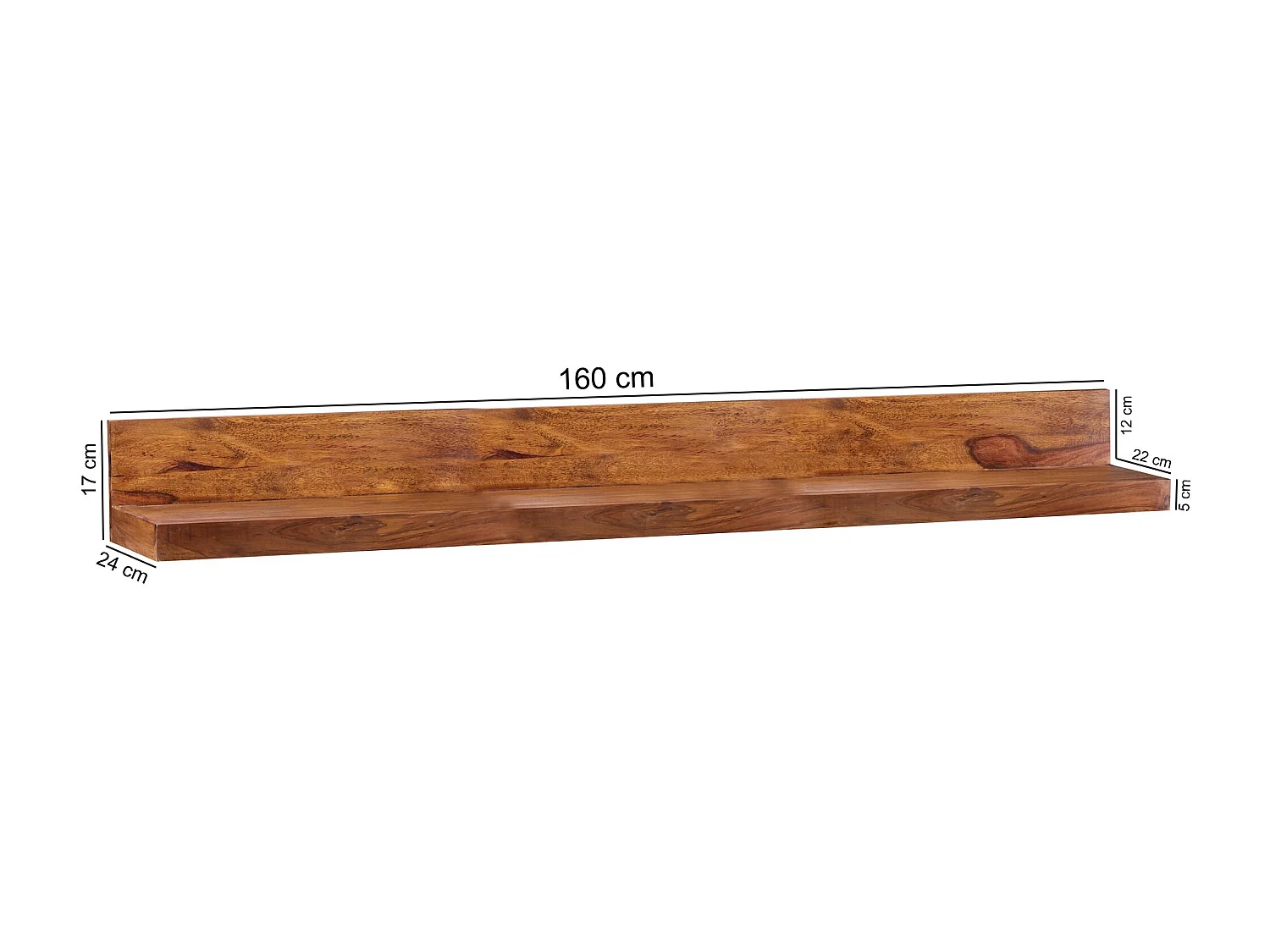 estante de pared MUMBAI madera maciza sheesham estante de madera 160 cm estilo rústico estante