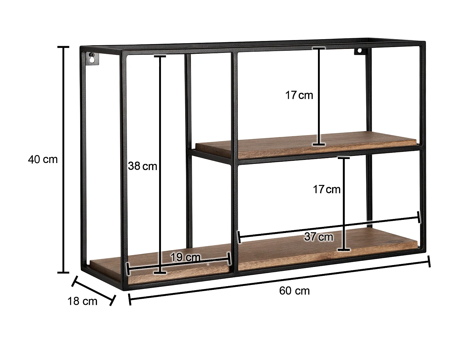 Estante de Pared 60x40x18 cm Estante Colgante de Madera Maciza/Metal de Mango Rectangular |